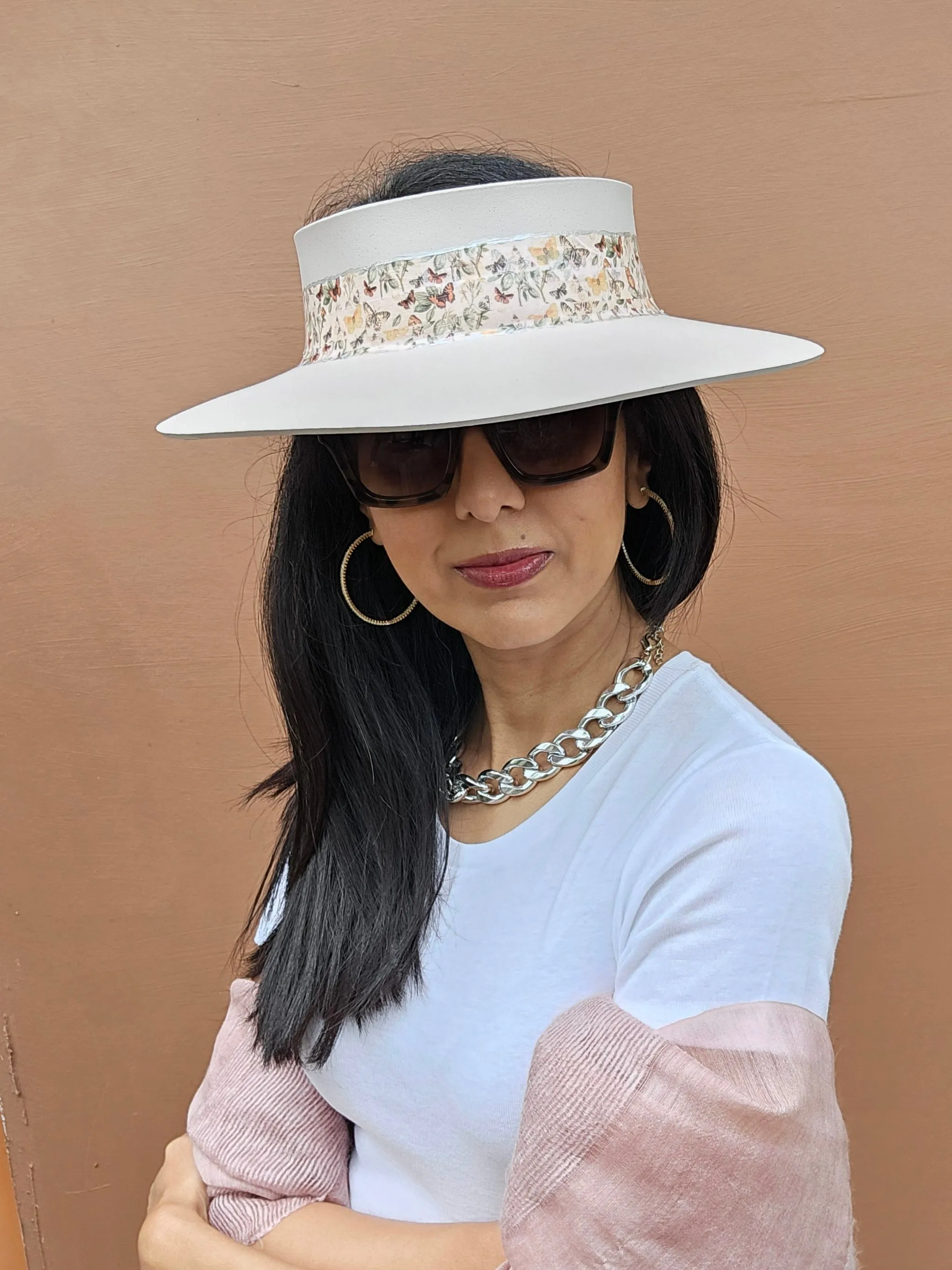 Light Pink "LadyEVA" Visor Hat with Pretty Butterfly Band
