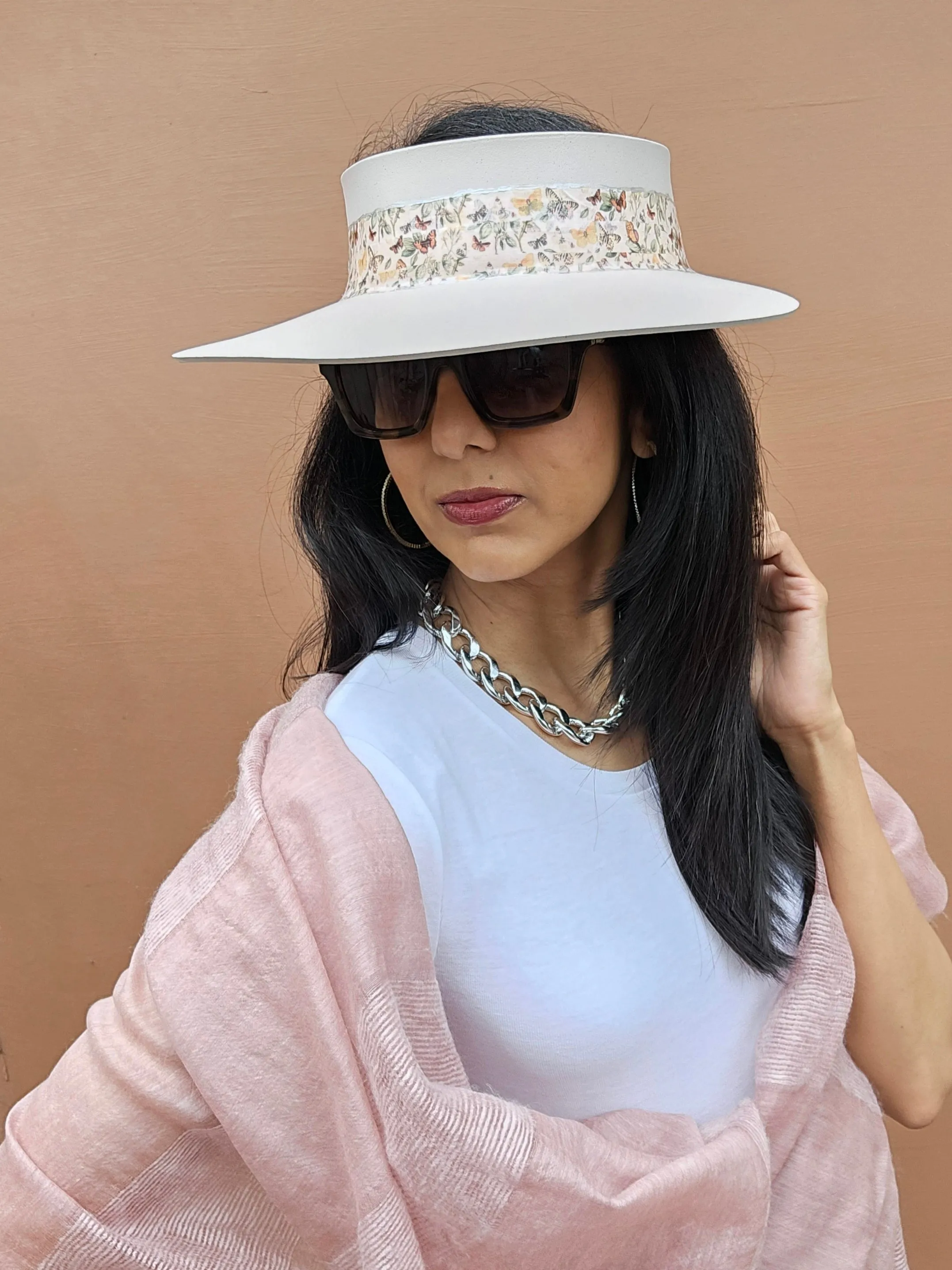 Light Pink "LadyEVA" Visor Hat with Pretty Butterfly Band