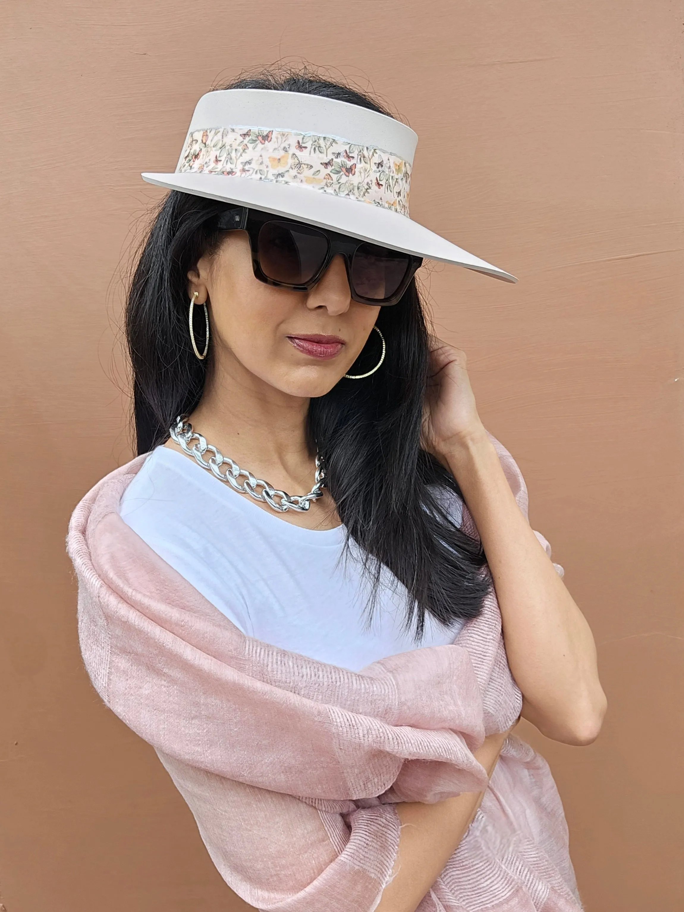 Light Pink "LadyEVA" Visor Hat with Pretty Butterfly Band