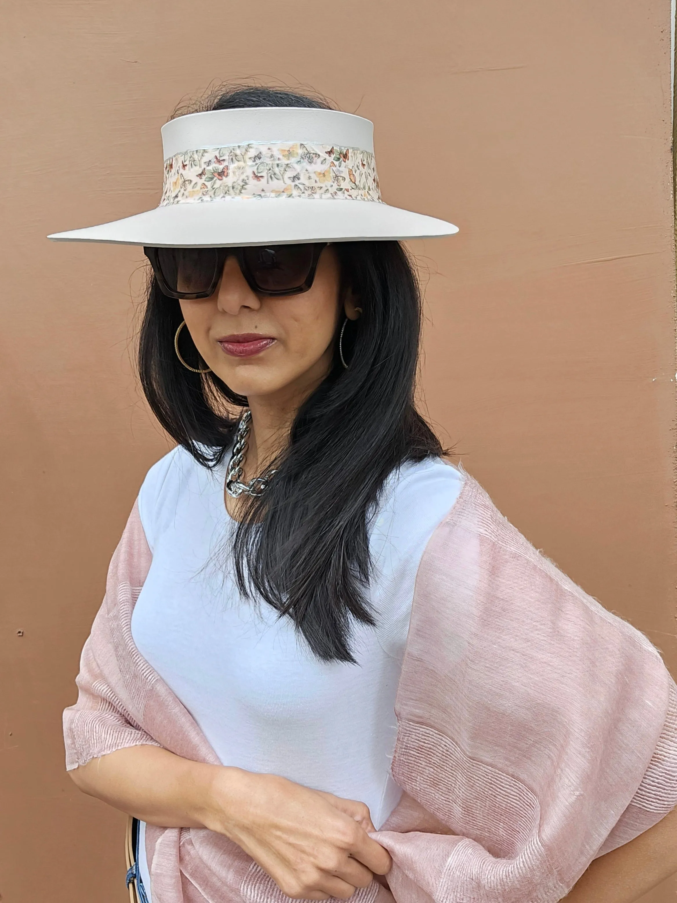 Light Pink "LadyEVA" Visor Hat with Pretty Butterfly Band