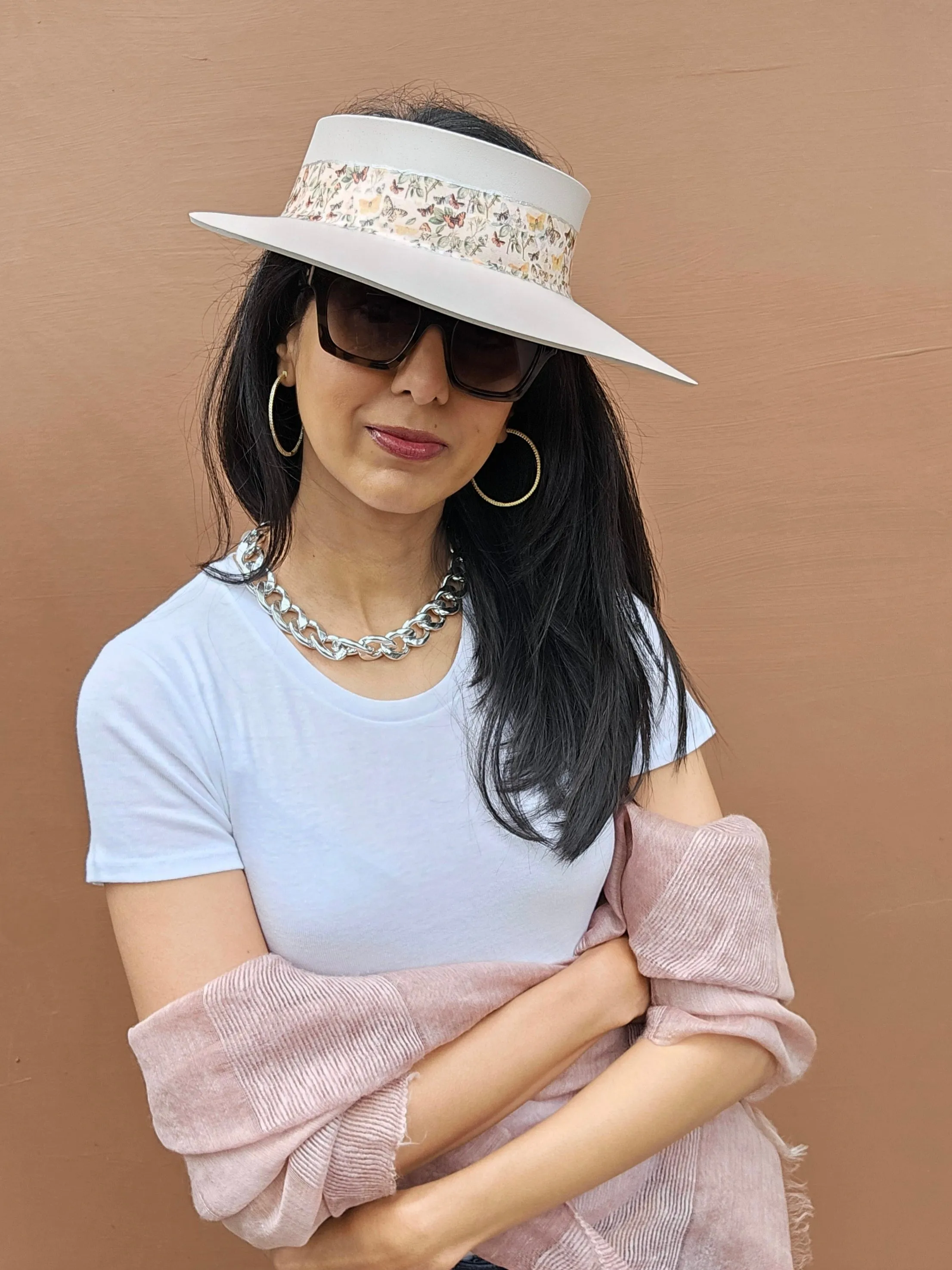 Light Pink "LadyEVA" Visor Hat with Pretty Butterfly Band