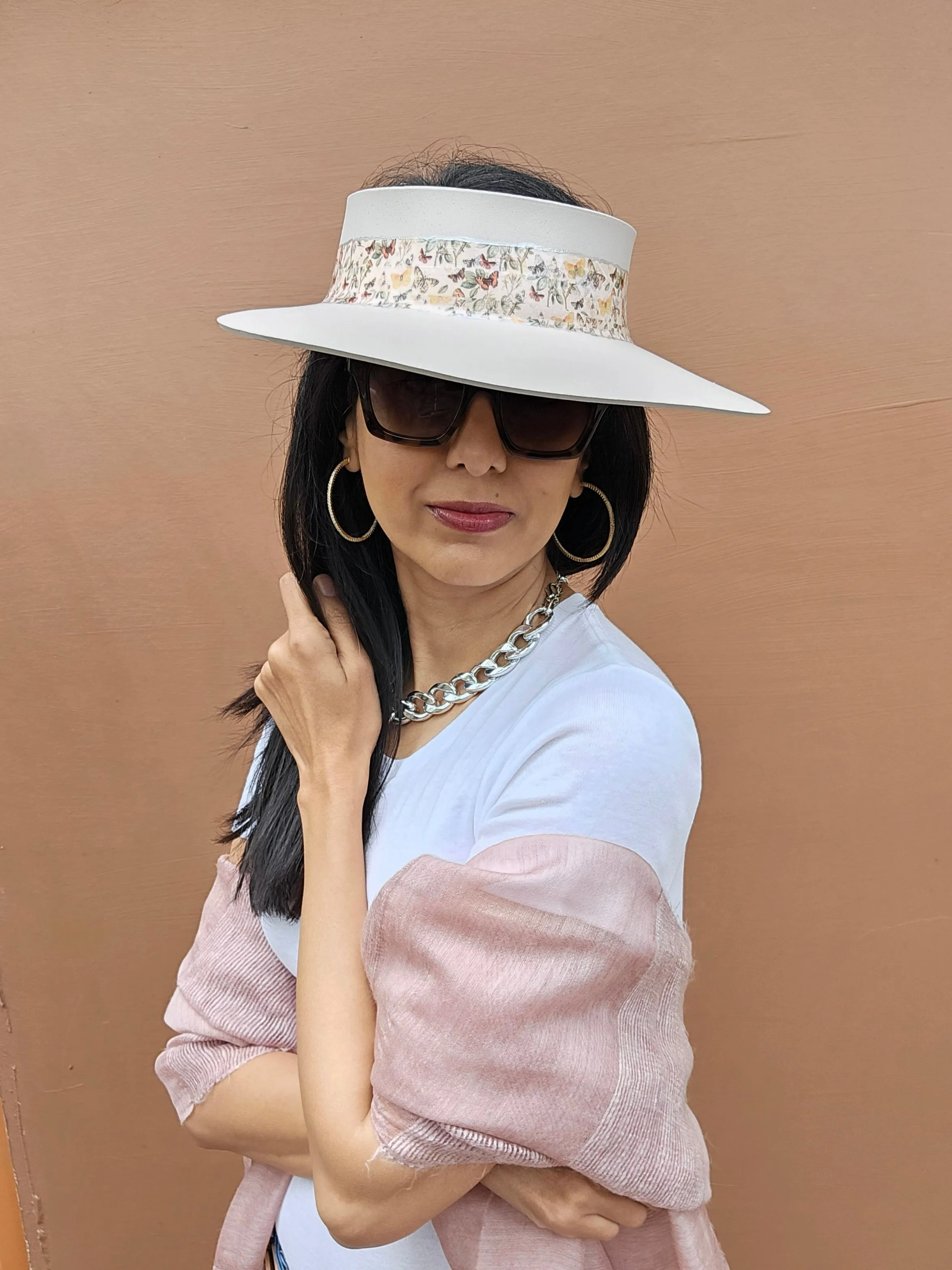 Light Pink "LadyEVA" Visor Hat with Pretty Butterfly Band