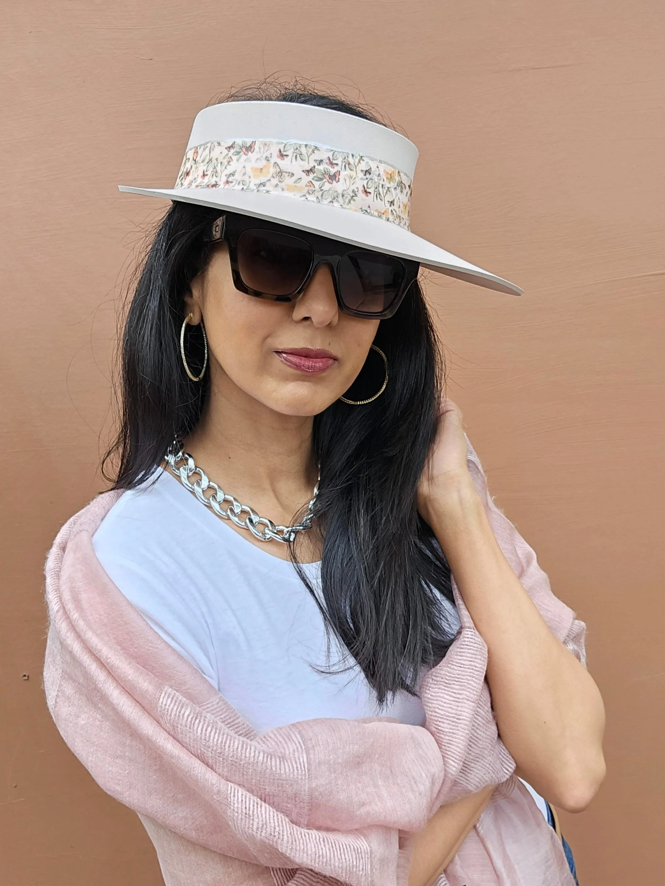 Light Pink "LadyEVA" Visor Hat with Pretty Butterfly Band