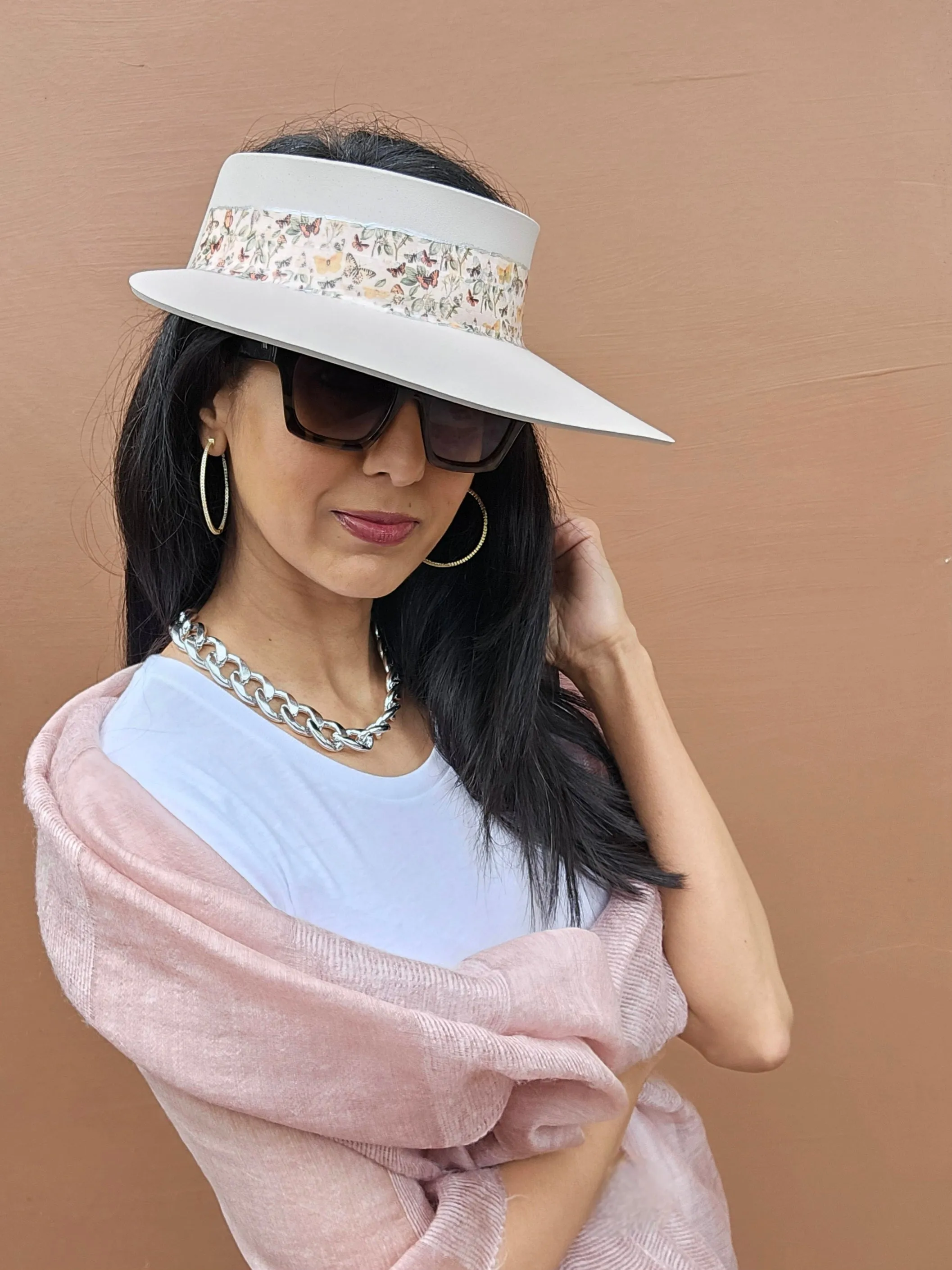 Light Pink "LadyEVA" Visor Hat with Pretty Butterfly Band