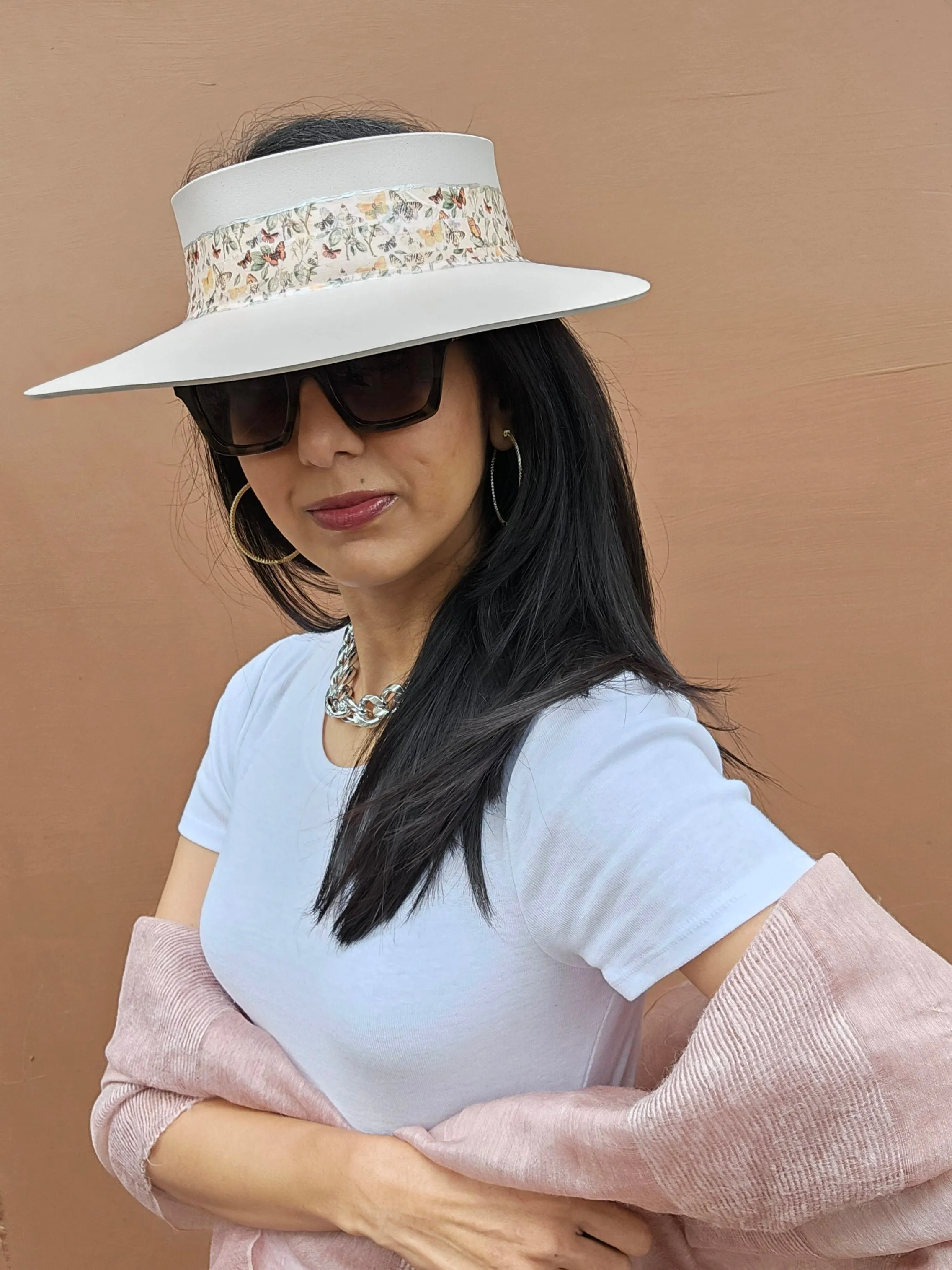 Light Pink "LadyEVA" Visor Hat with Pretty Butterfly Band