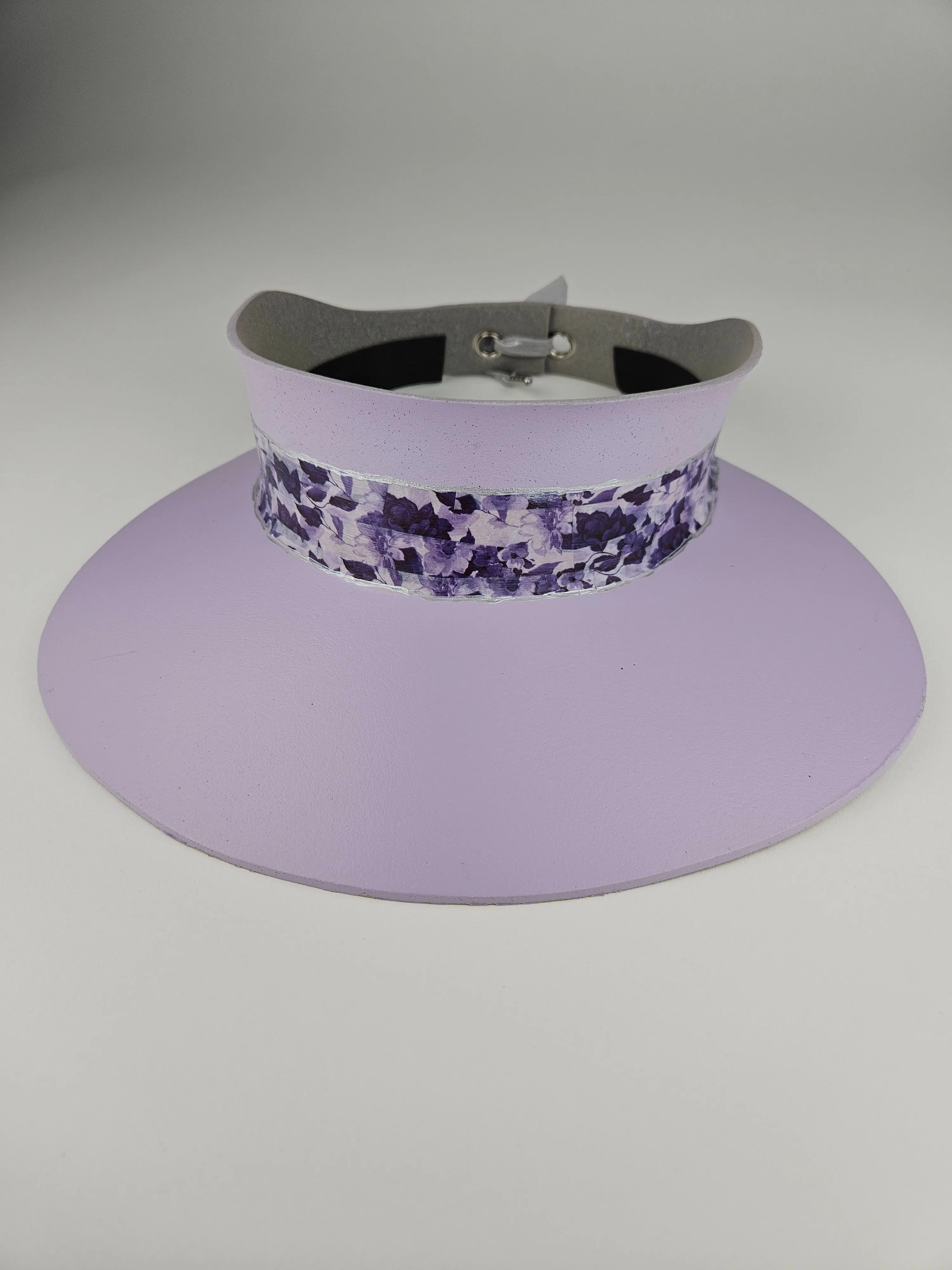 Lilac Purple "LadyEVA" Visor Hat with Dark Purple Floral Band
