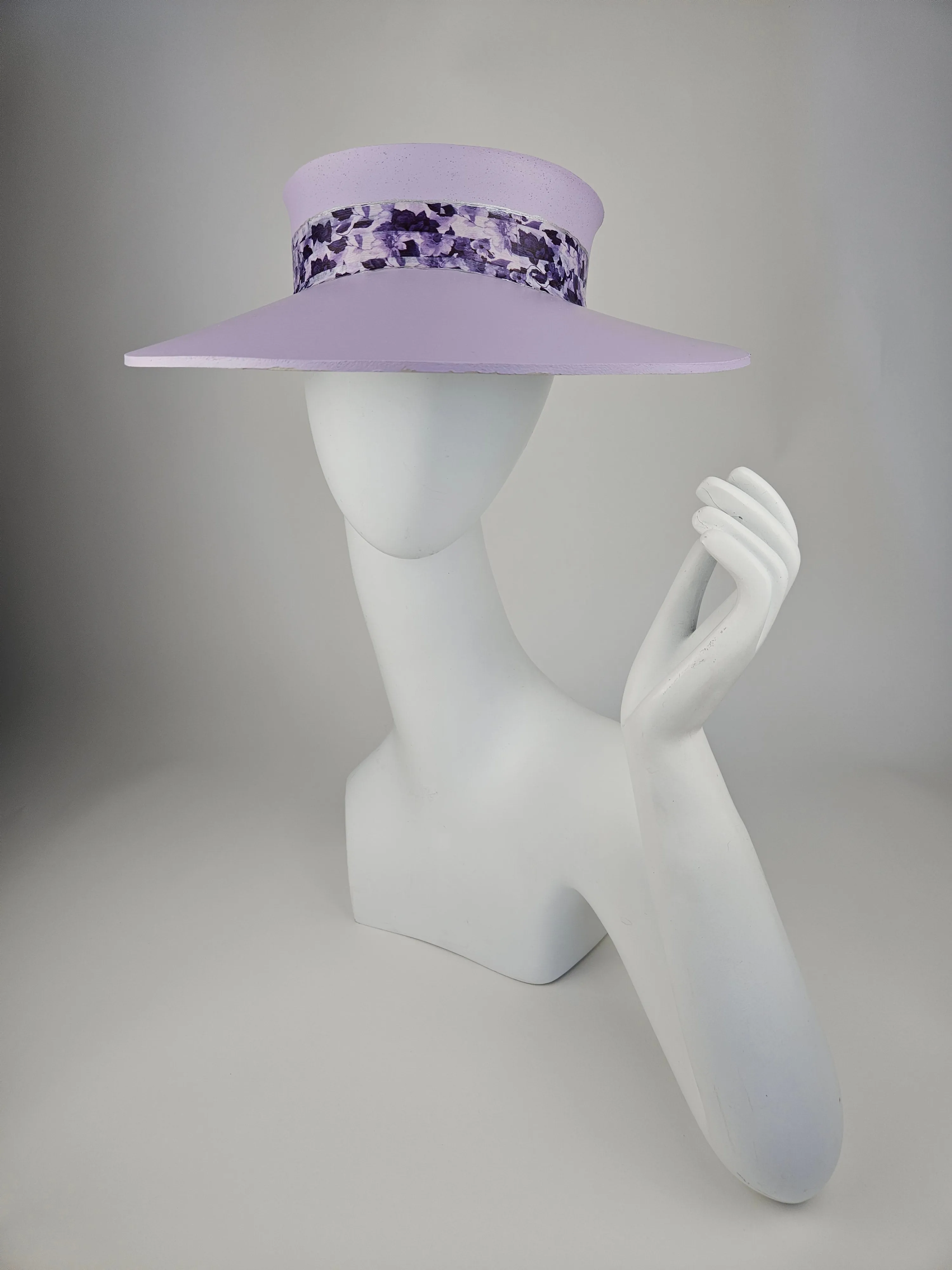 Lilac Purple "LadyEVA" Visor Hat with Dark Purple Floral Band