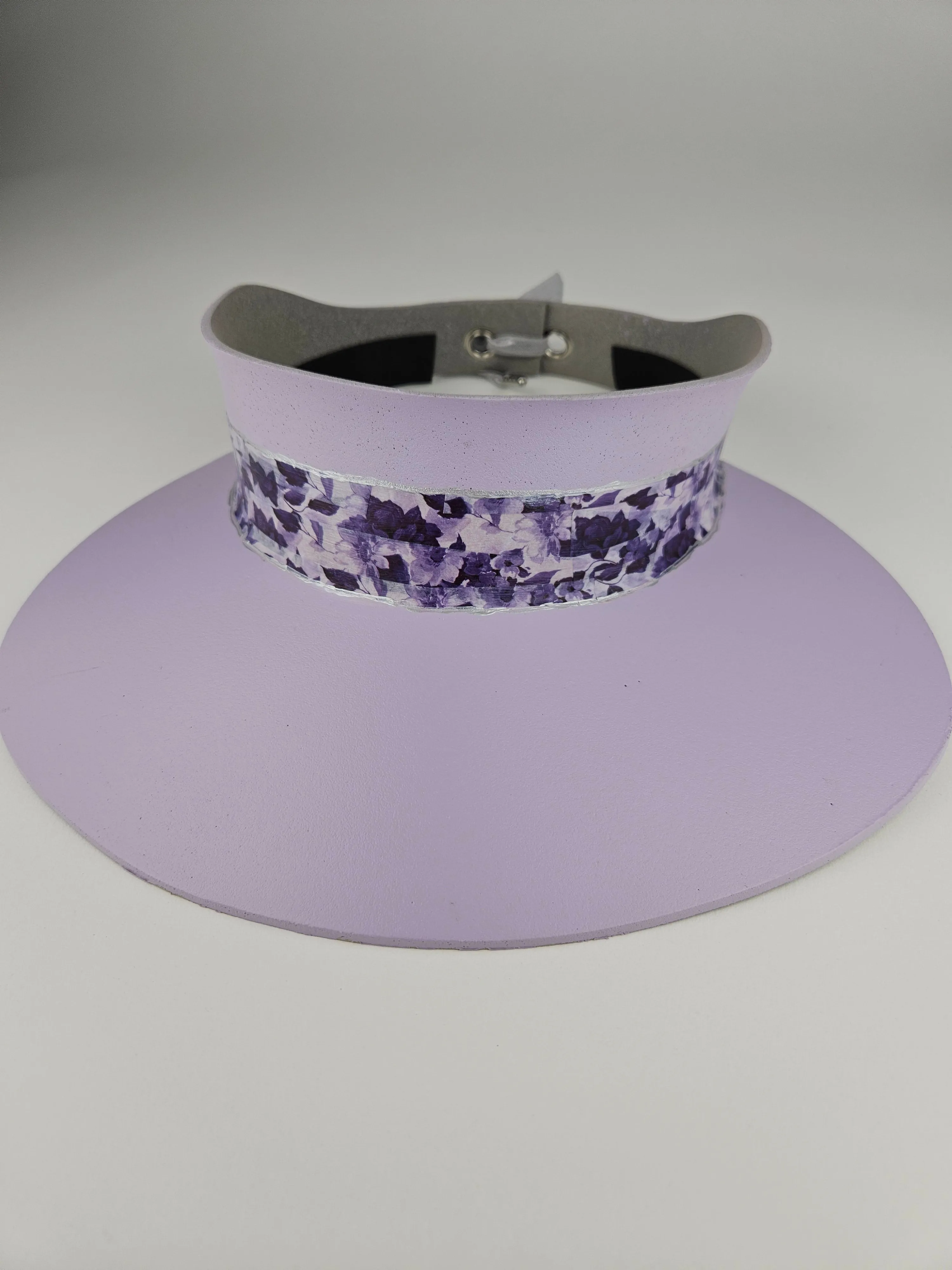 Lilac Purple "LadyEVA" Visor Hat with Dark Purple Floral Band
