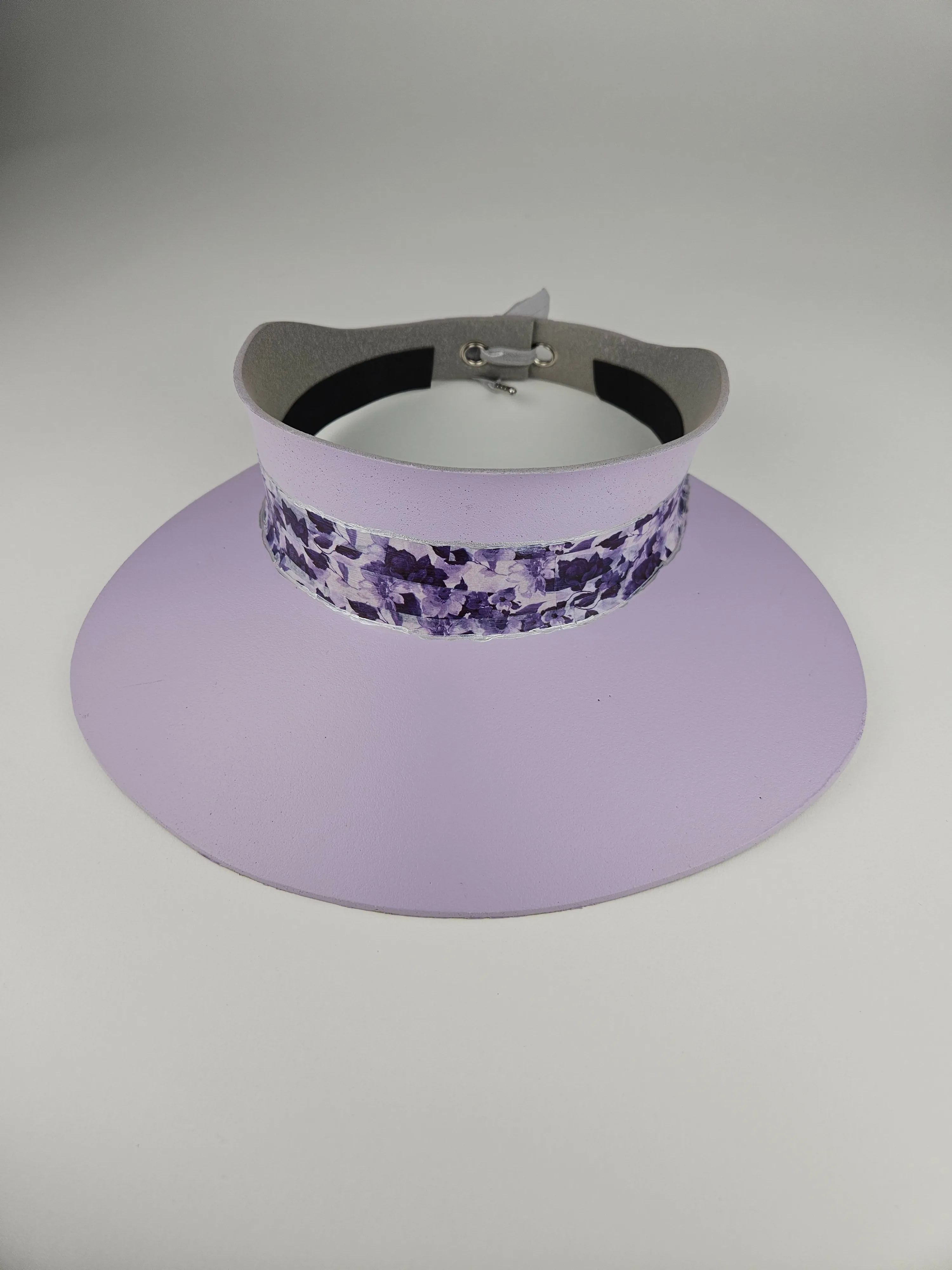 Lilac Purple "LadyEVA" Visor Hat with Dark Purple Floral Band