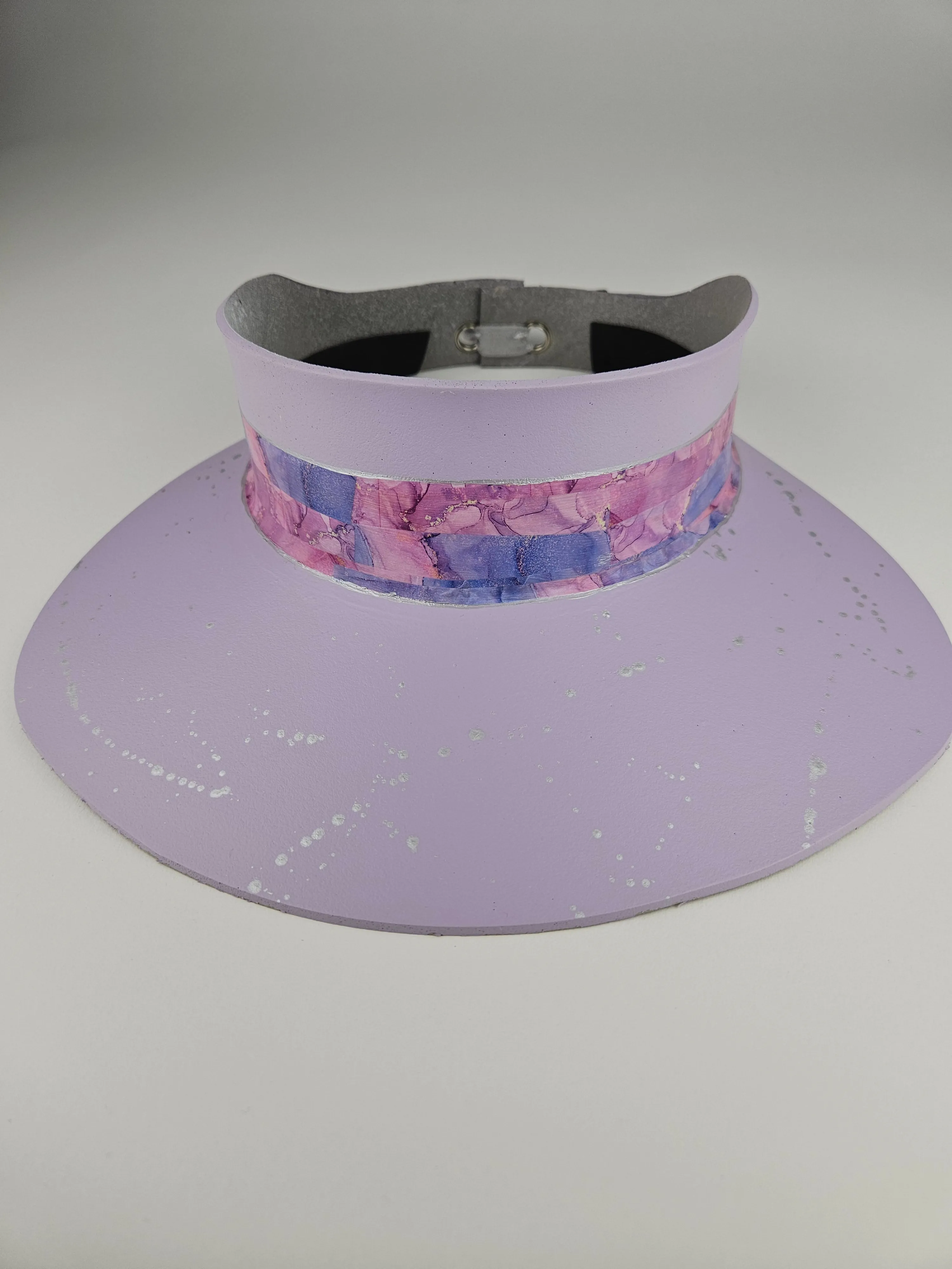 Lilac Purple "LadyEVA" Visor Hat with Multicolor Marbled Band and Silver Paint Splatter Effect