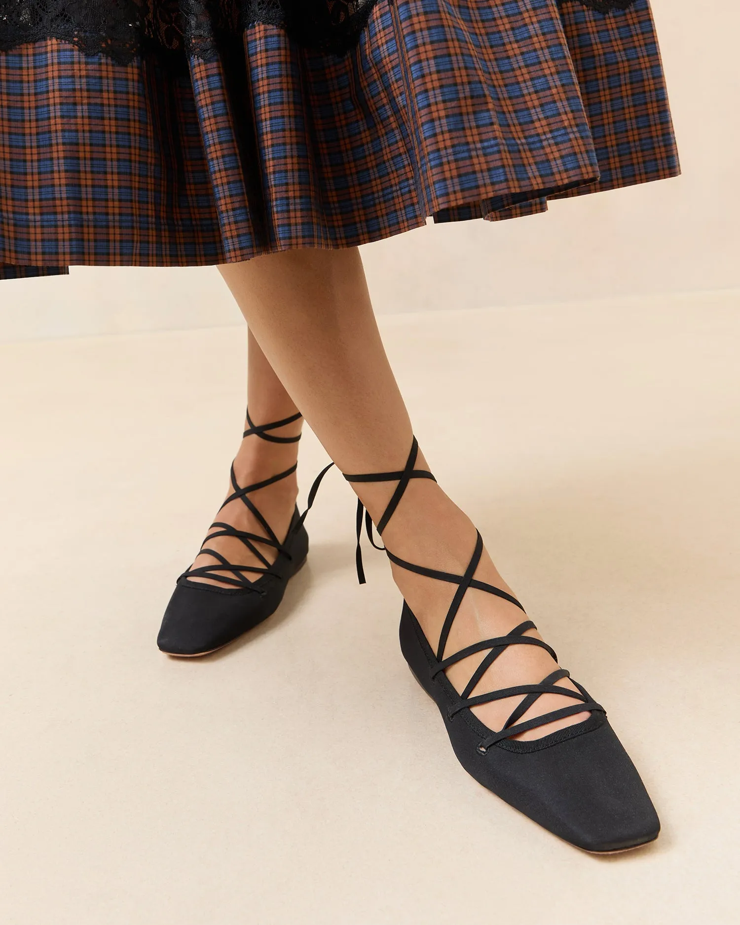 Louisa Black Lace-Up Ballet Flat