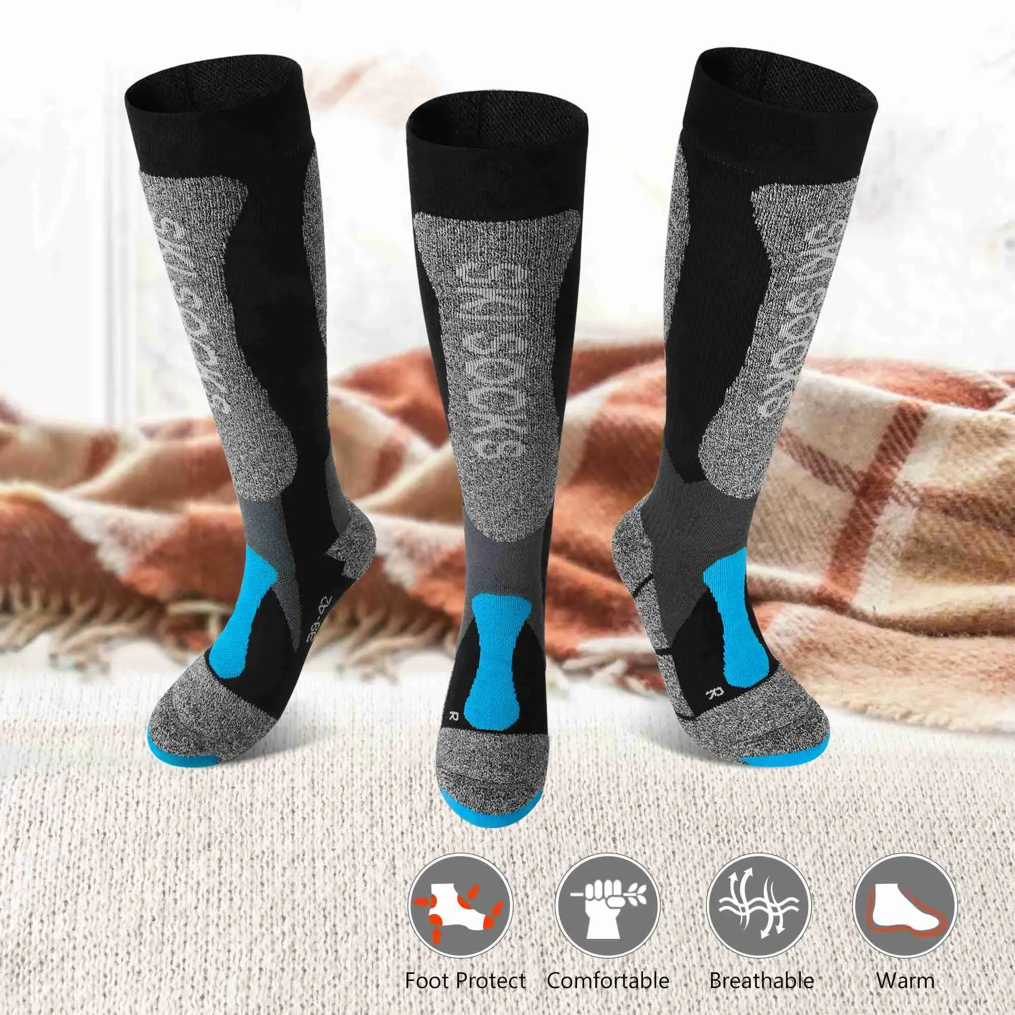 MCTi Ski Socks Winter Thermal Thermolite OTC Knee High Snowboard Socks for Men Women (1 Pair / 2 Pairs)