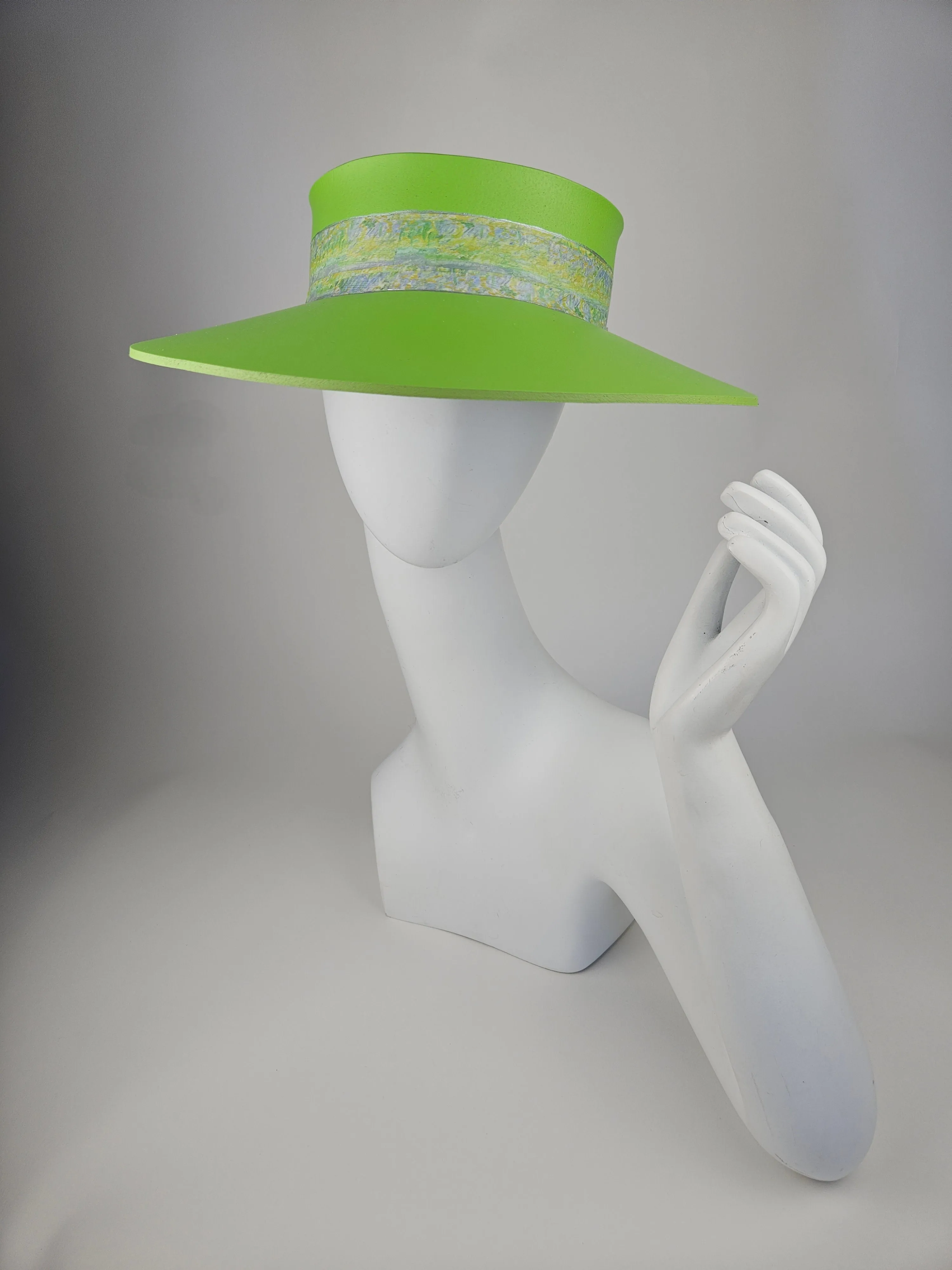 Neon Green "LadyEVA" Visor Hat with Monet Style Floral Band