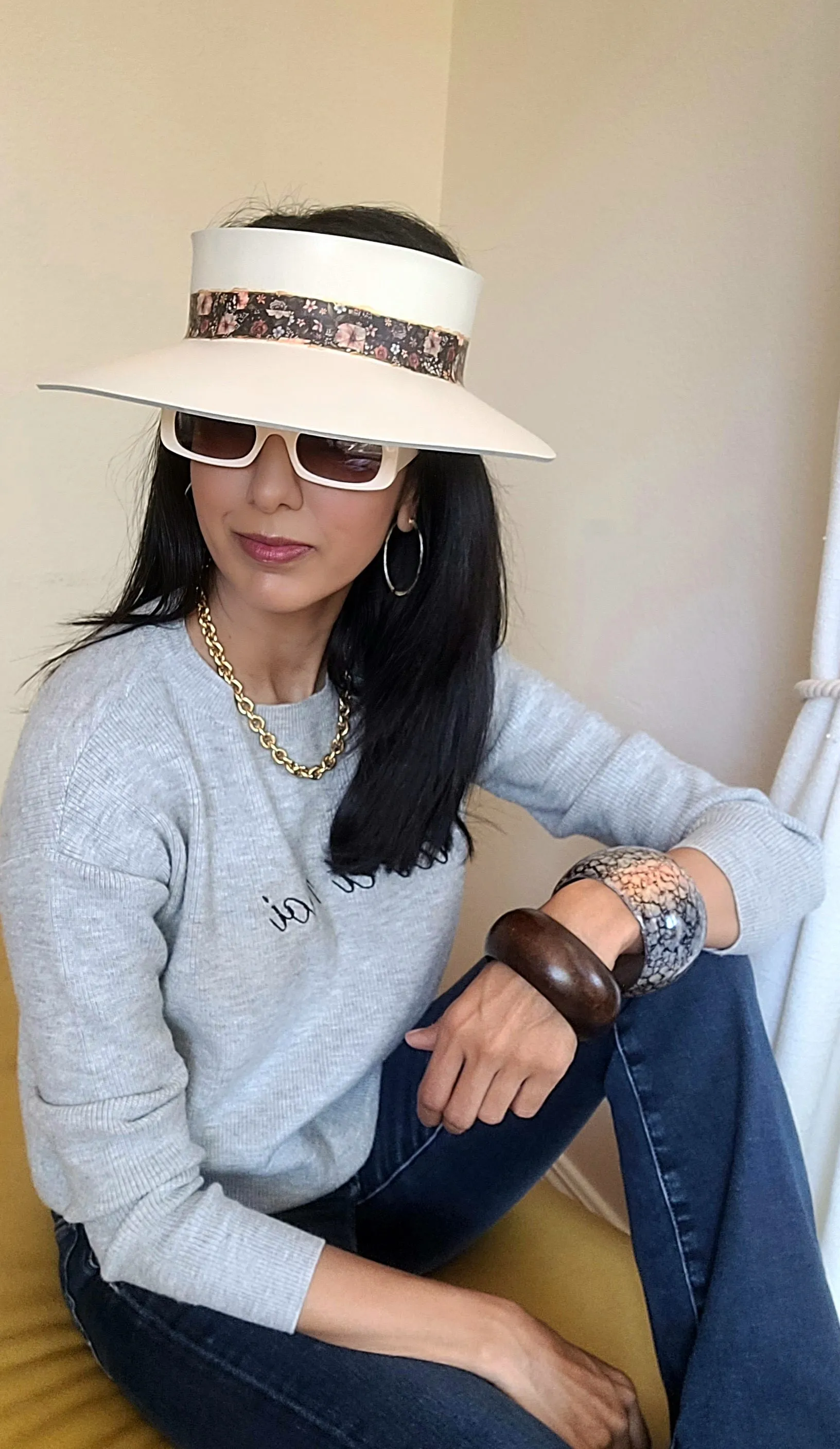 Off-White "LadyEVA" Visor Hat with Delicate Autumn Florals