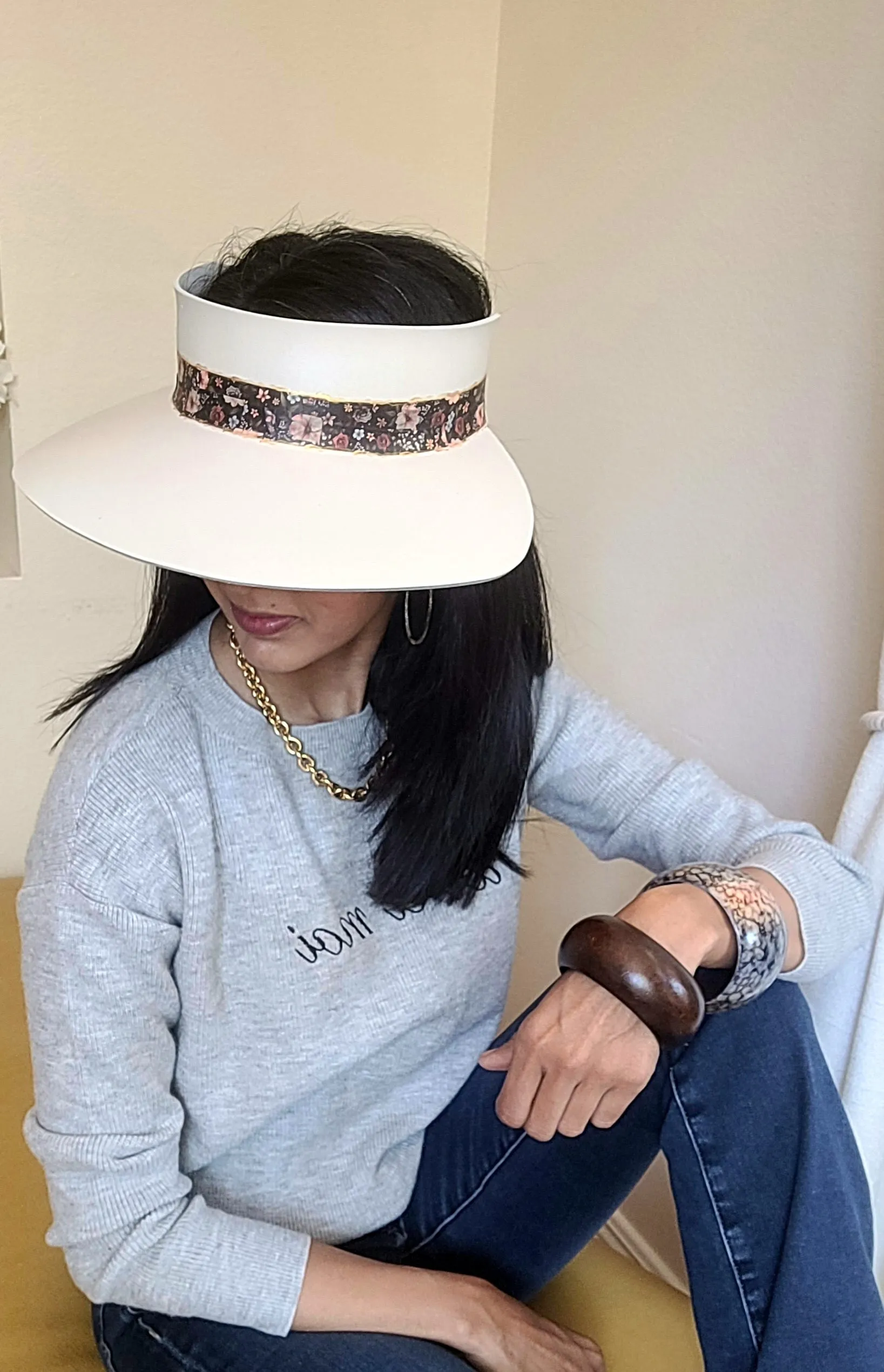 Off-White "LadyEVA" Visor Hat with Delicate Autumn Florals