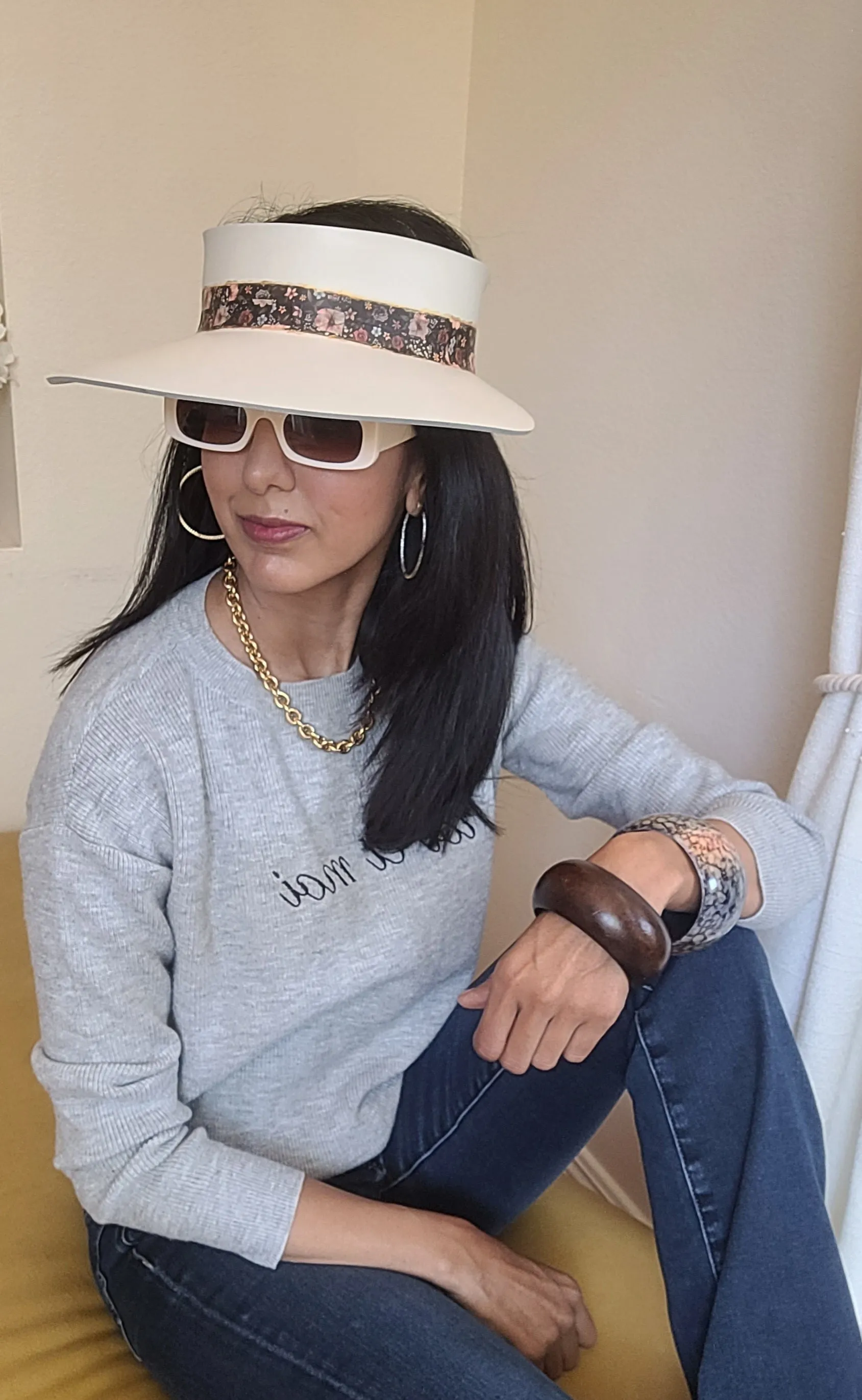 Off-White "LadyEVA" Visor Hat with Delicate Autumn Florals