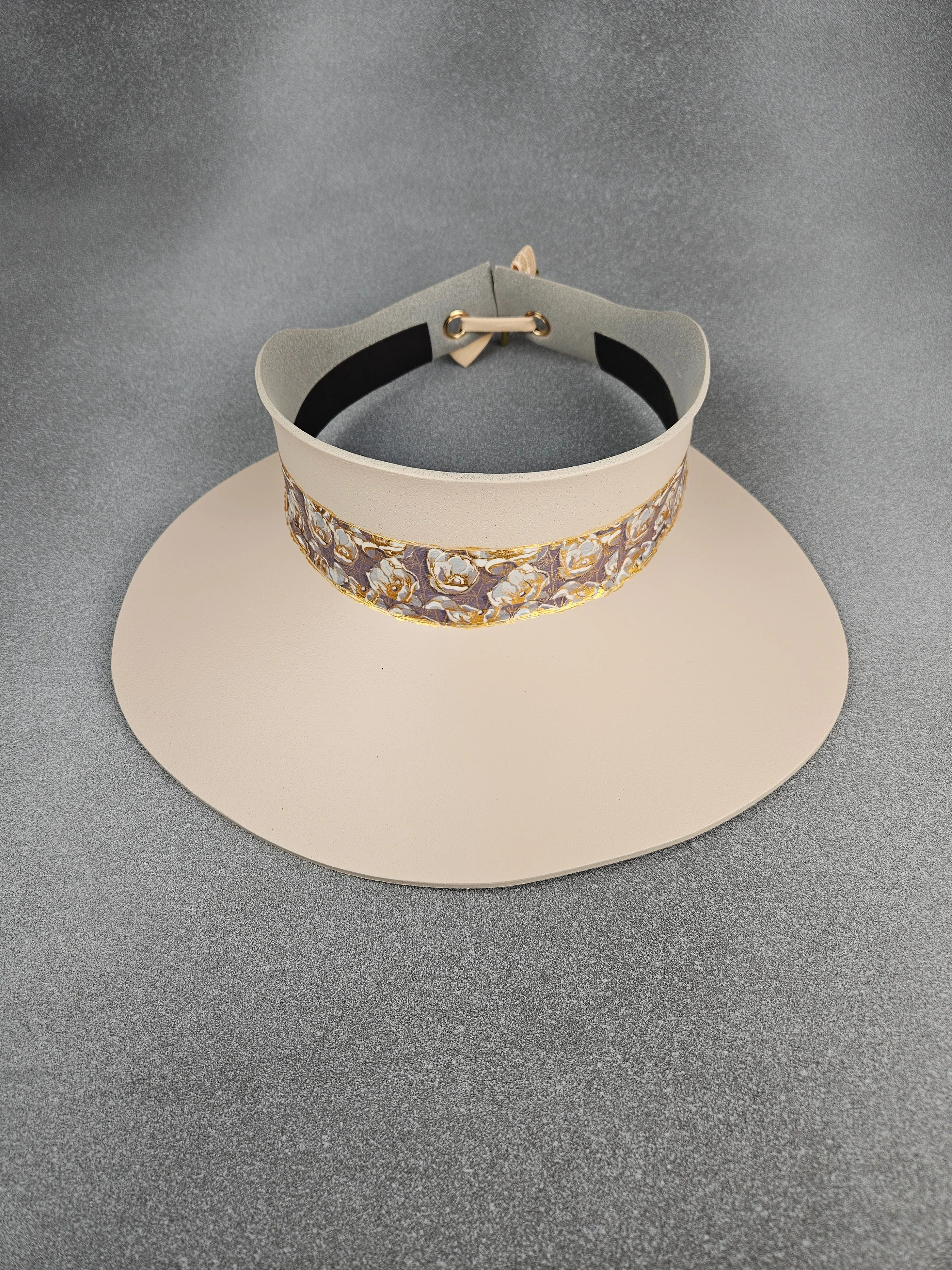 Peachy Beige "LadyEVA" Visor Hat with Golden Floral Band