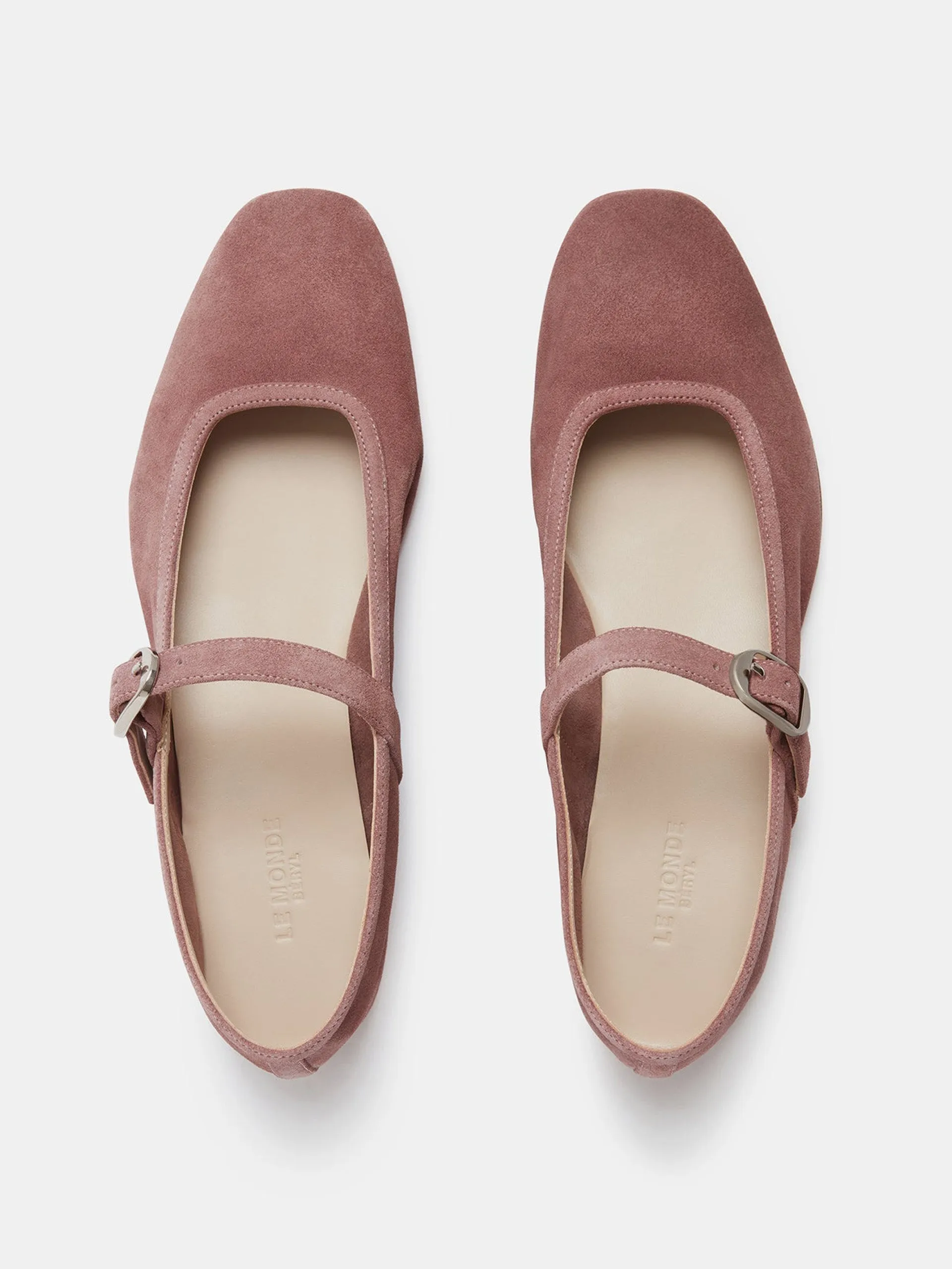 Pink suede Mary Jane ballet flats