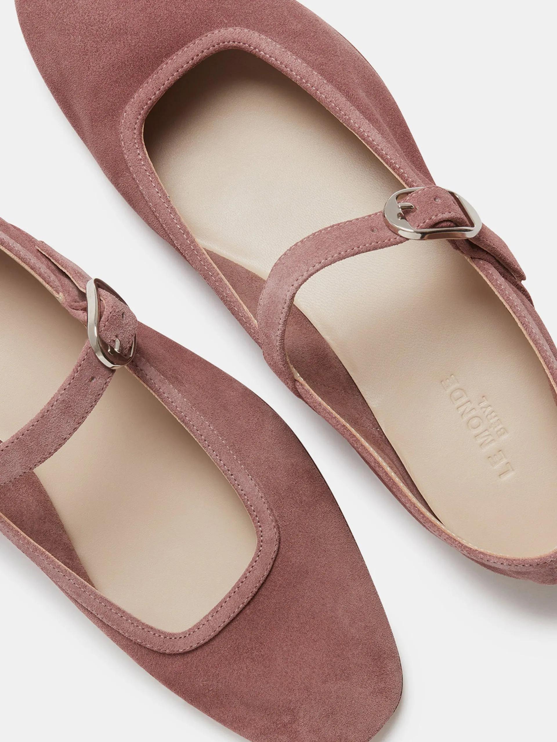 Pink suede Mary Jane ballet flats