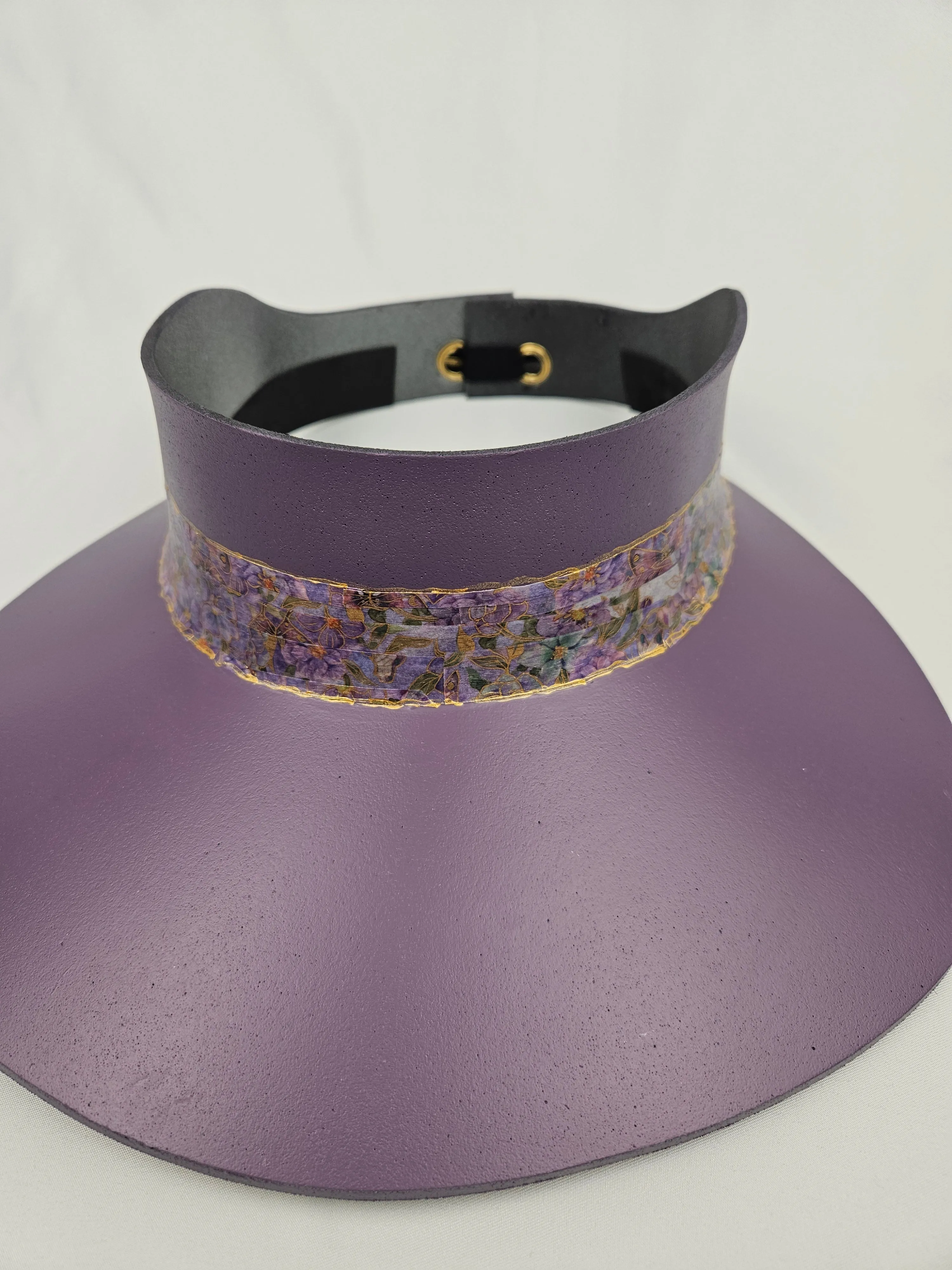 Purple "LadyEVA" Visor Hat with Golden Floral Band