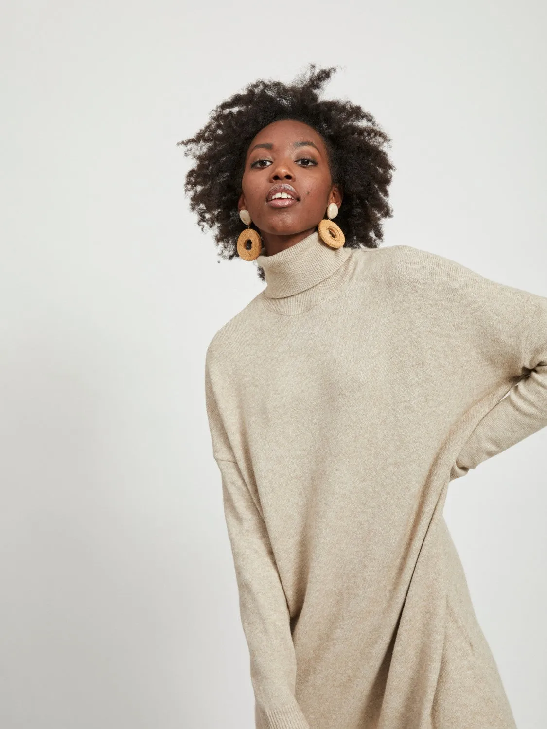 Ruth Roll Neck Jumper Dress (Beige)