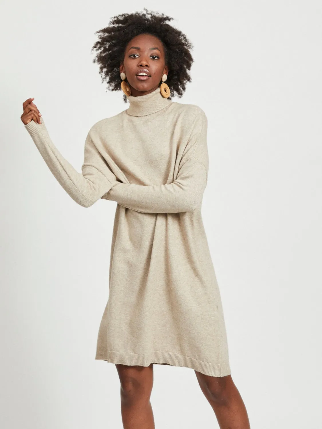Ruth Roll Neck Jumper Dress (Beige)