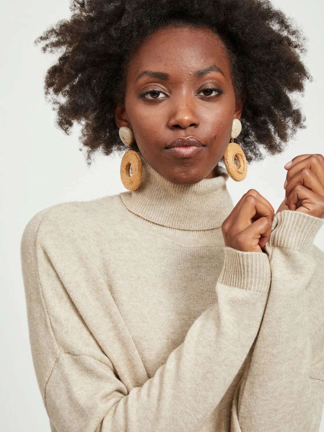 Ruth Roll Neck Jumper Dress (Beige)
