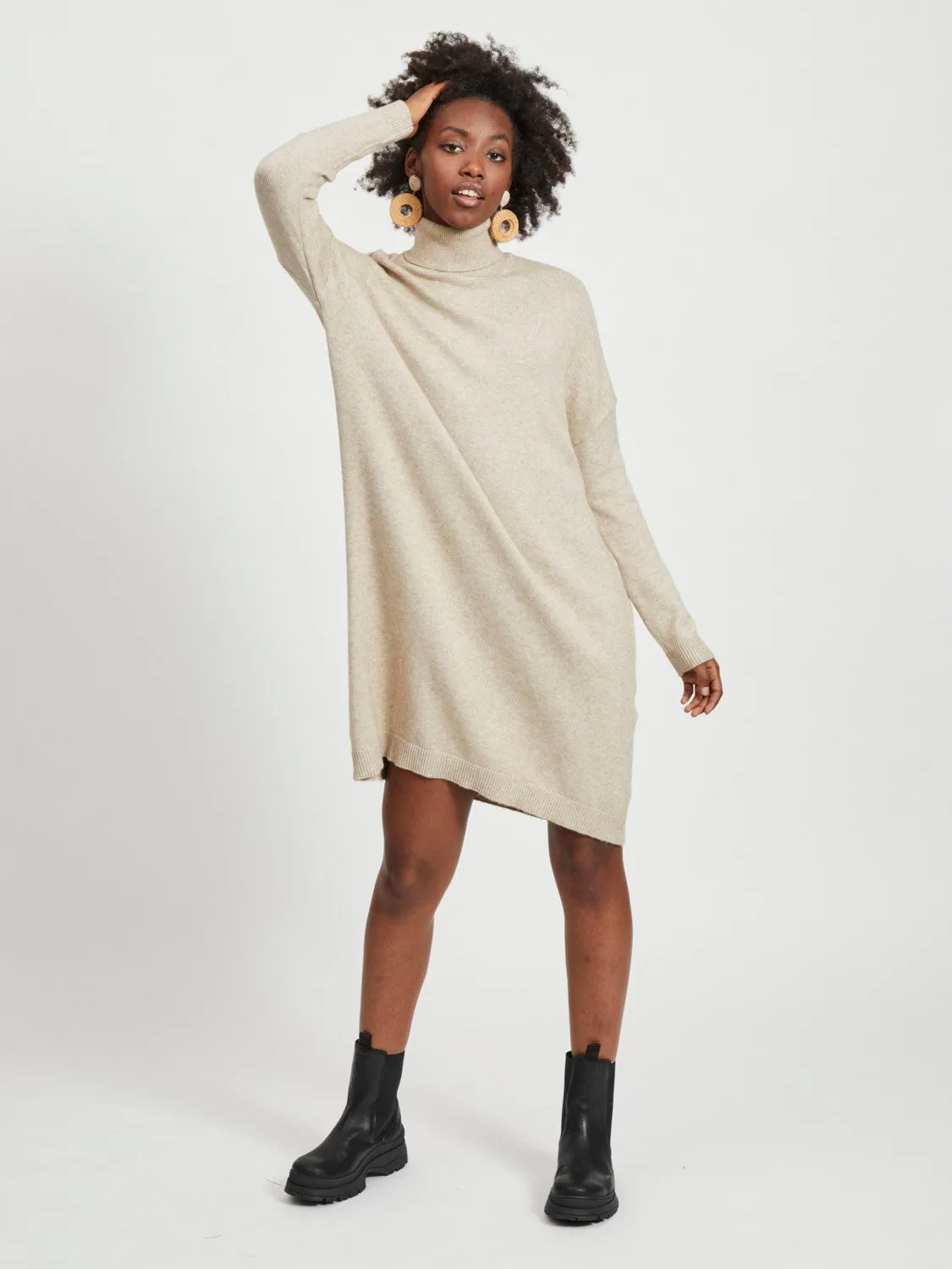 Ruth Roll Neck Jumper Dress (Beige)
