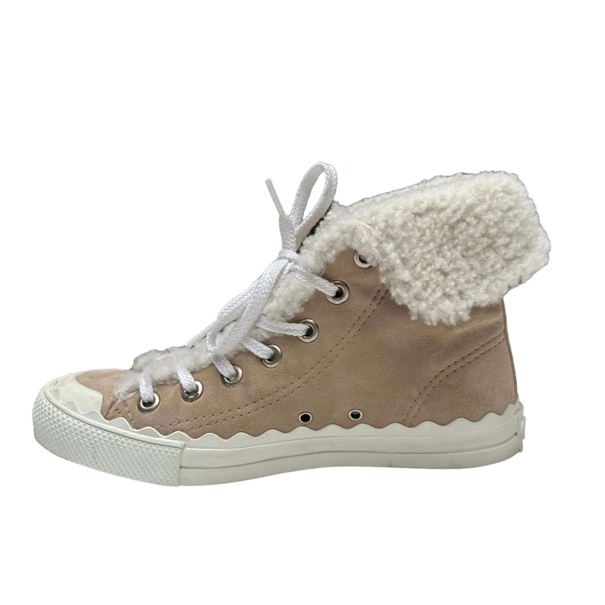 Shearling & Cream Suede Sneakers - 7