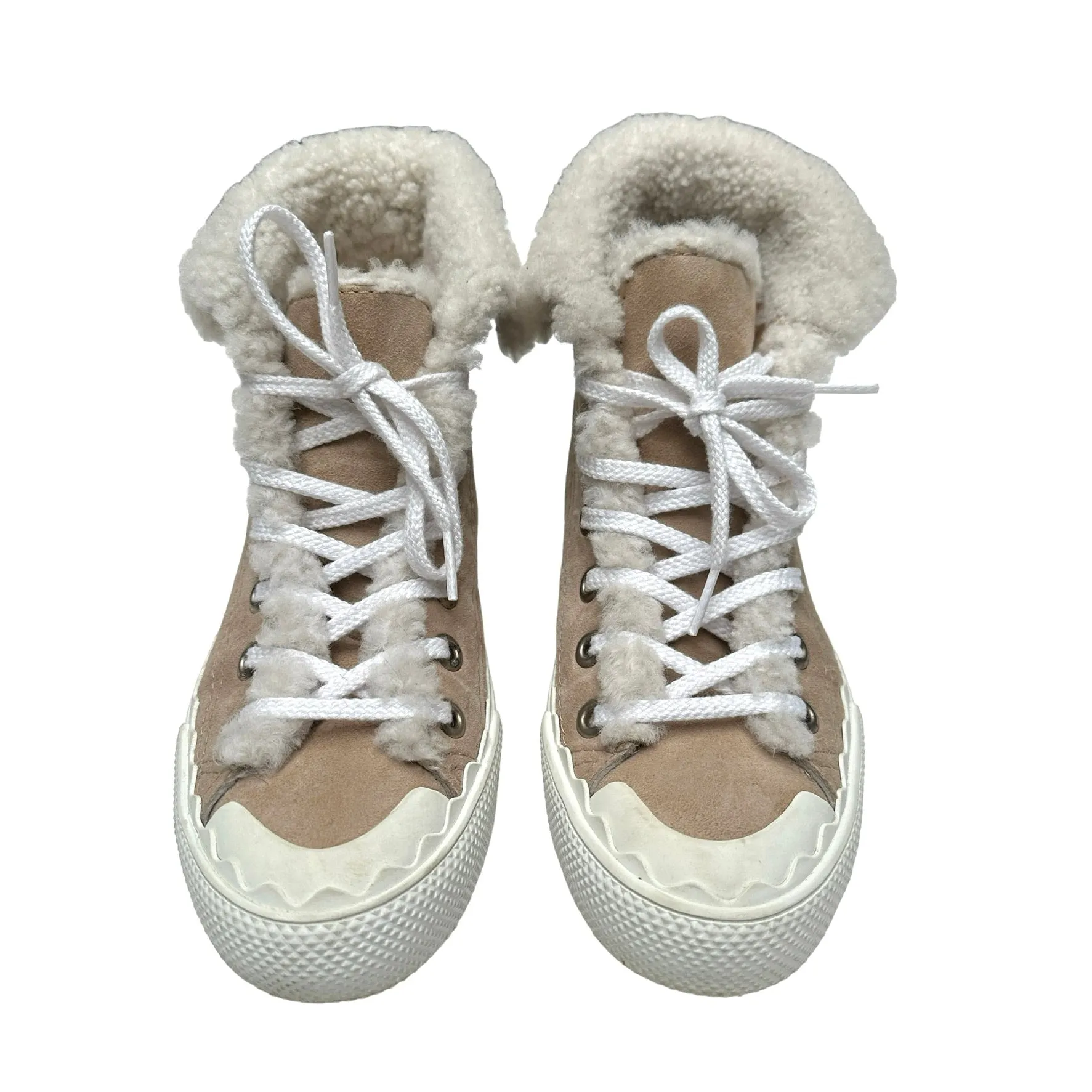 Shearling & Cream Suede Sneakers - 7