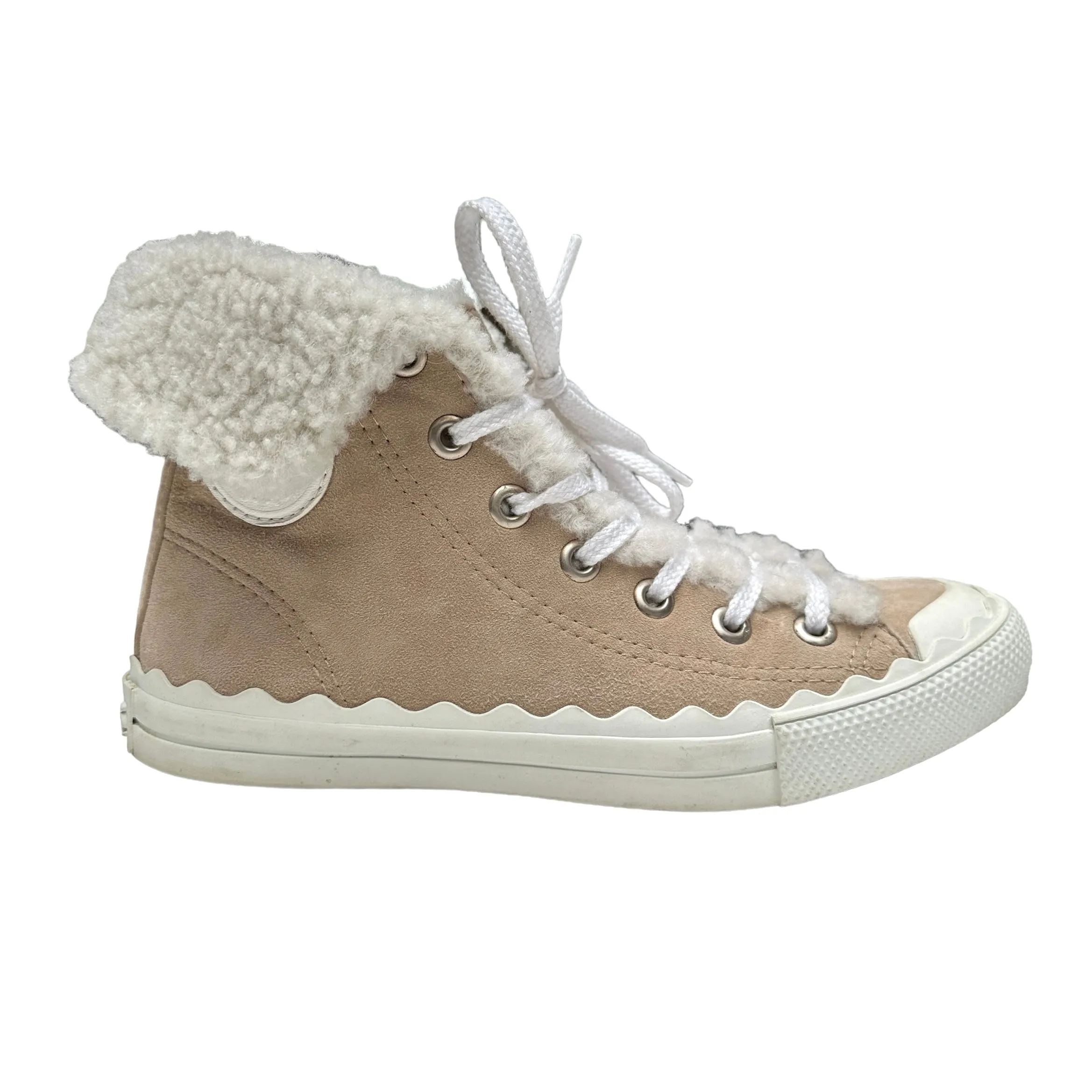 Shearling & Cream Suede Sneakers - 7