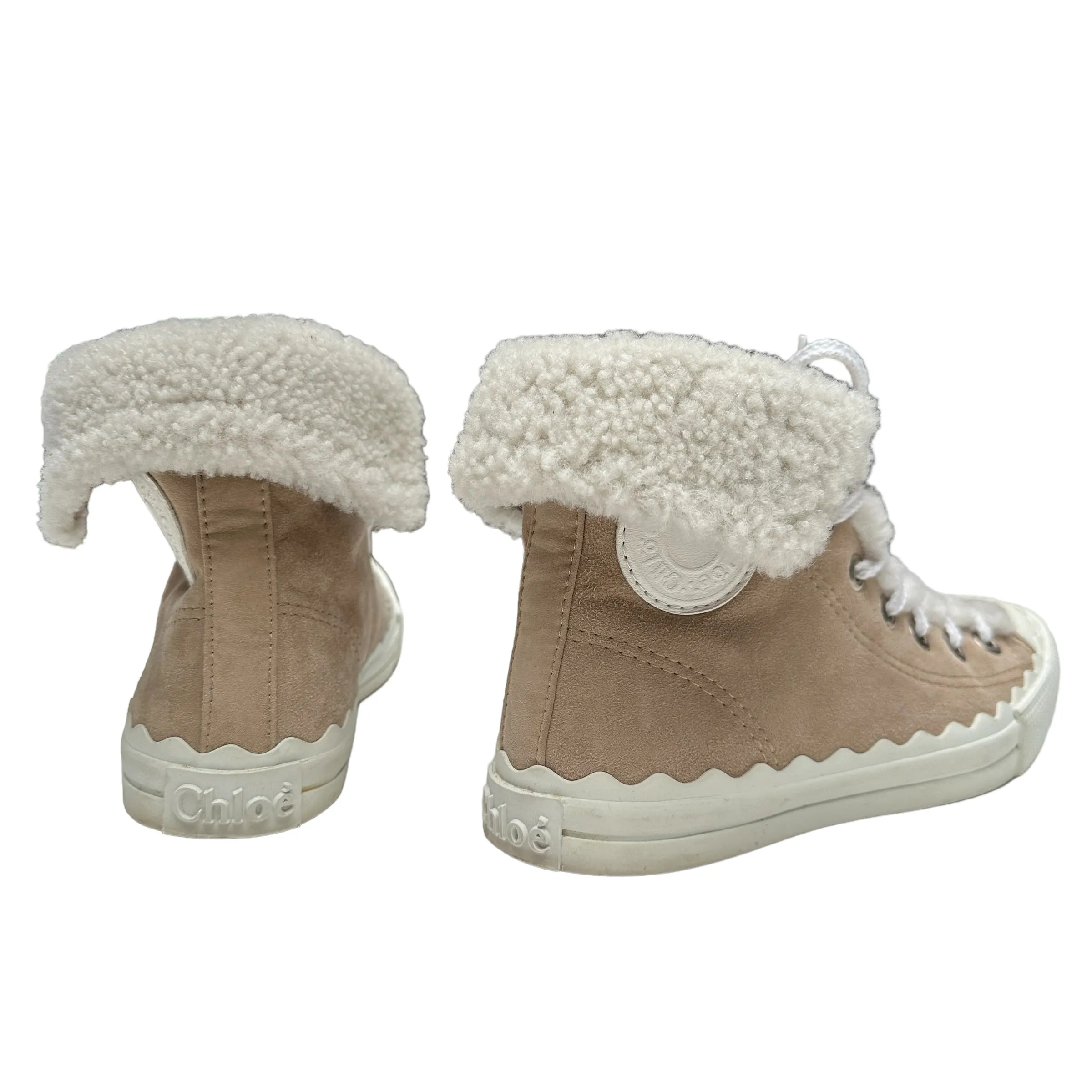 Shearling & Cream Suede Sneakers - 7