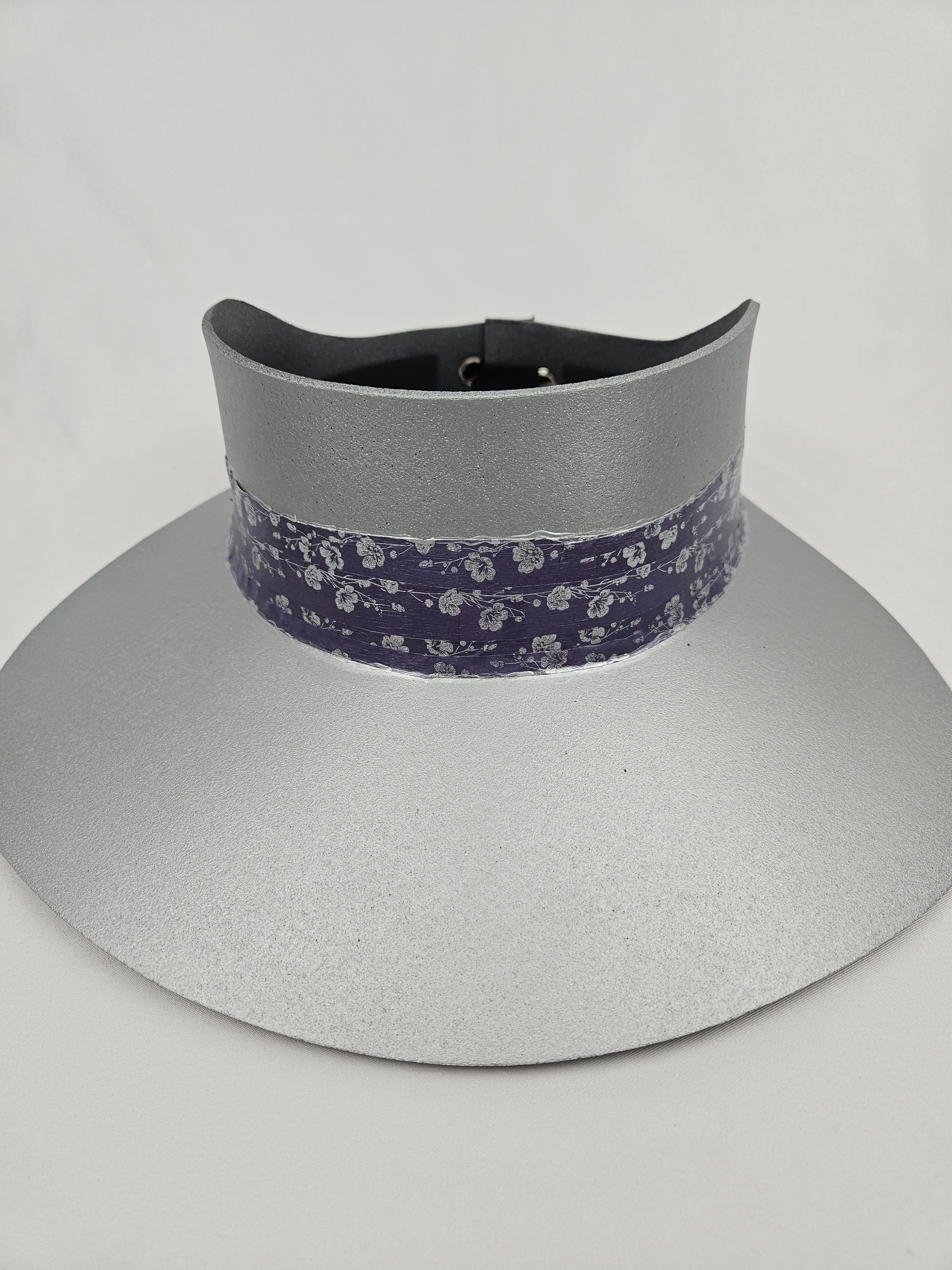 Silver "LadyEVA" Visor Hat with Blue/Purple Floral Band