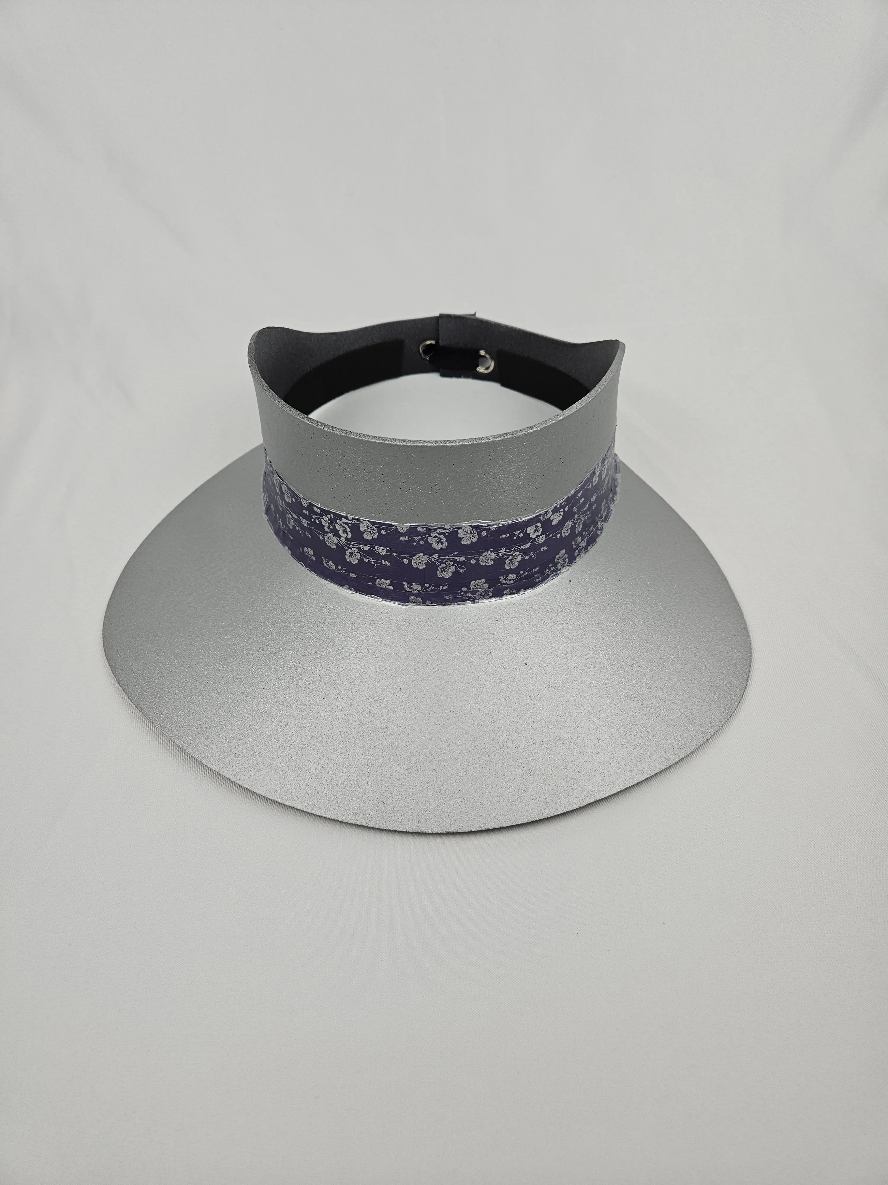 Silver "LadyEVA" Visor Hat with Blue/Purple Floral Band