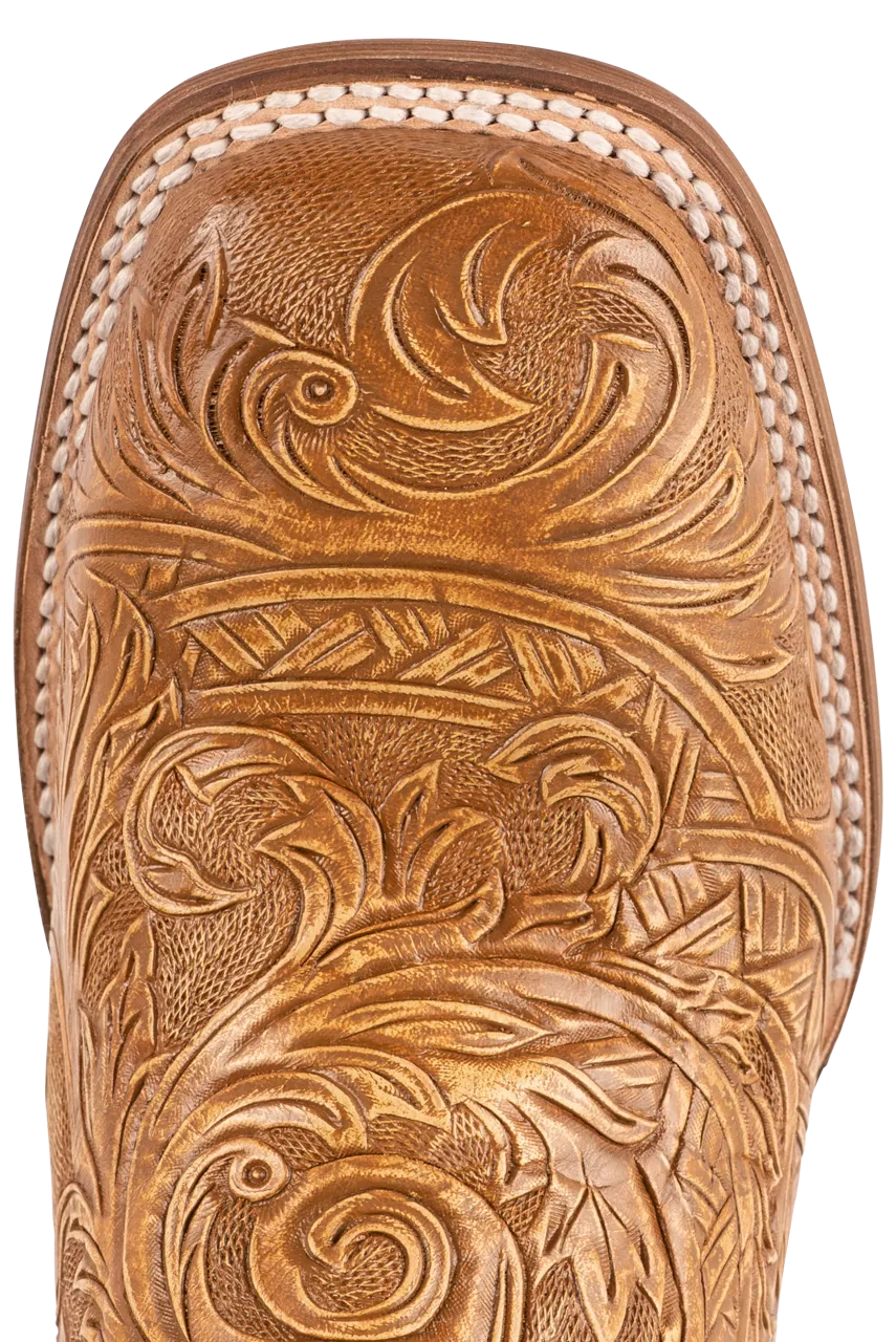 Stetson Men's Goat Handtooled Cowboy Boots - Tan & Blue