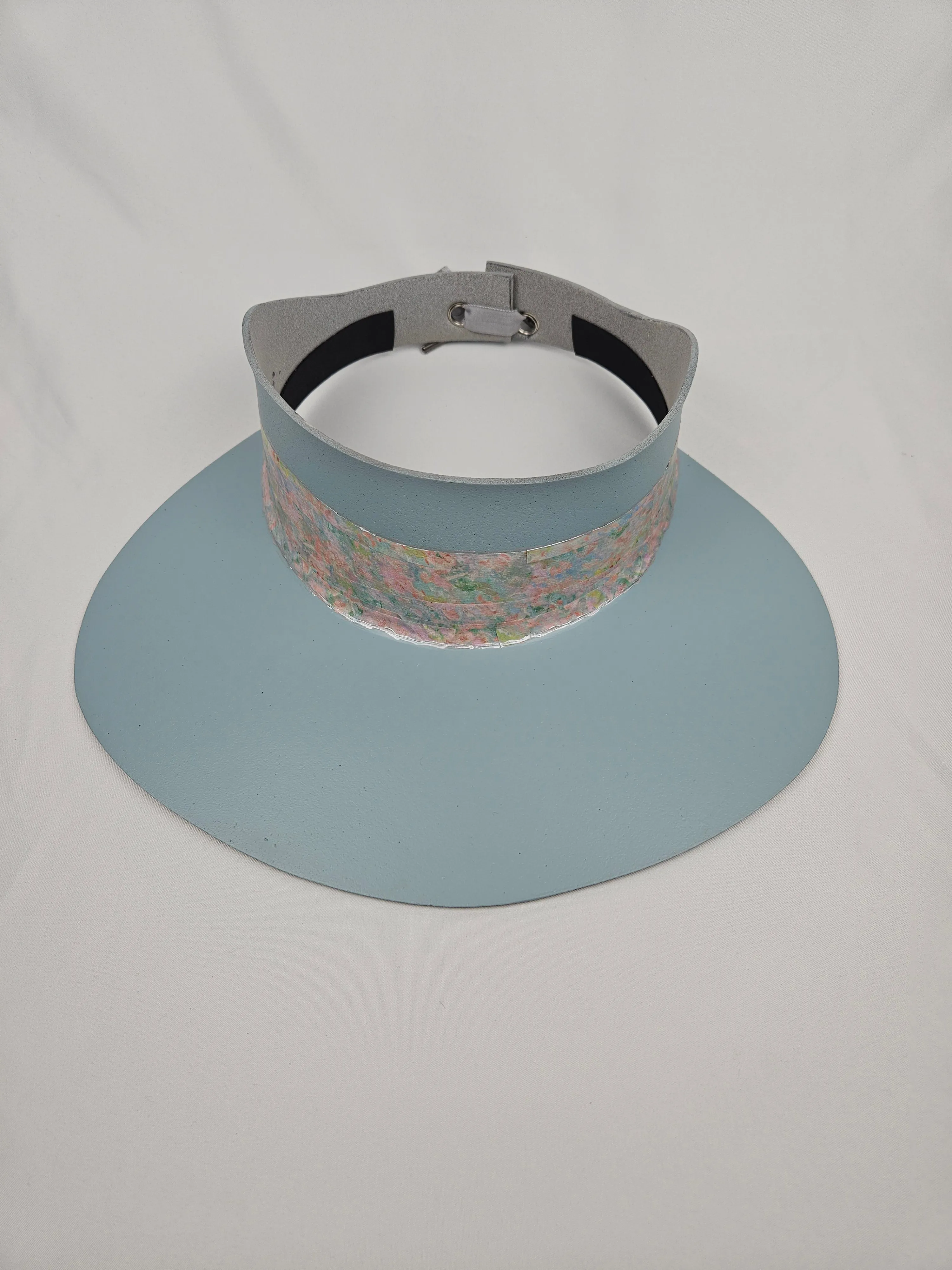 Tall Light Blue "LadyEVA" Visor Hat with Pastel Floral Band