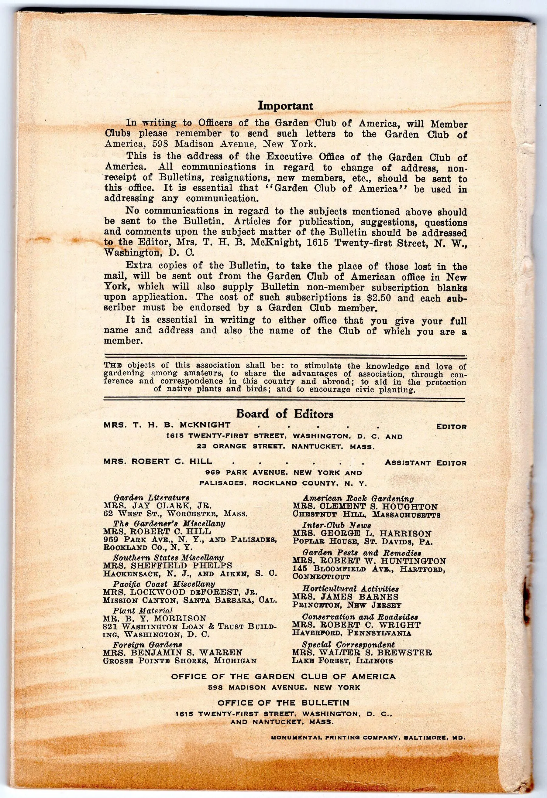 Vintage Garden Club of America Bulletin,  September 1935 No. 17