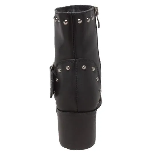 Women's 6" Heeled Buckle Biker Boot Black Leather Boots